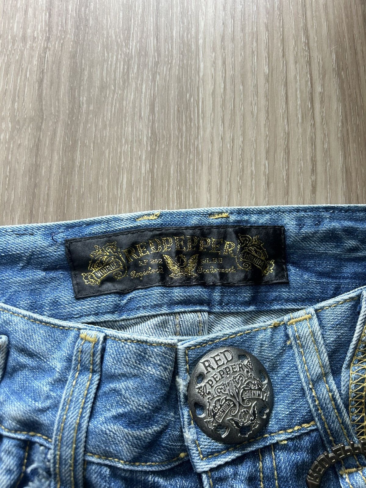 Japanese Brand Red Pepper Jeans Embroidered Skull Patch Distres Denim Flare Size US 29 - 8 Thumbnail
