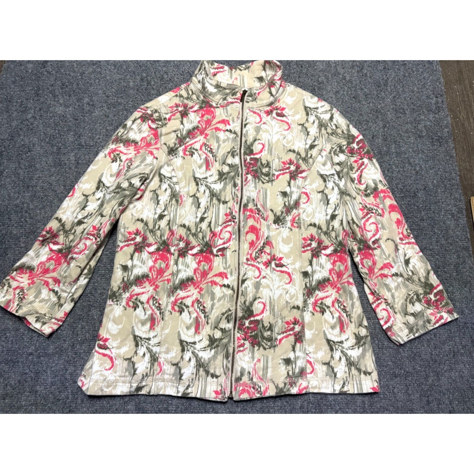 Vintage **Womens Chico's Jacket Size 1 Floral Cotton Full Zip** User: **Chico's Womens Jacket Size 1 Floral Cotton Full Zip** Size XS / US 0-2 / IT 36-38 - 2 Thumbnail