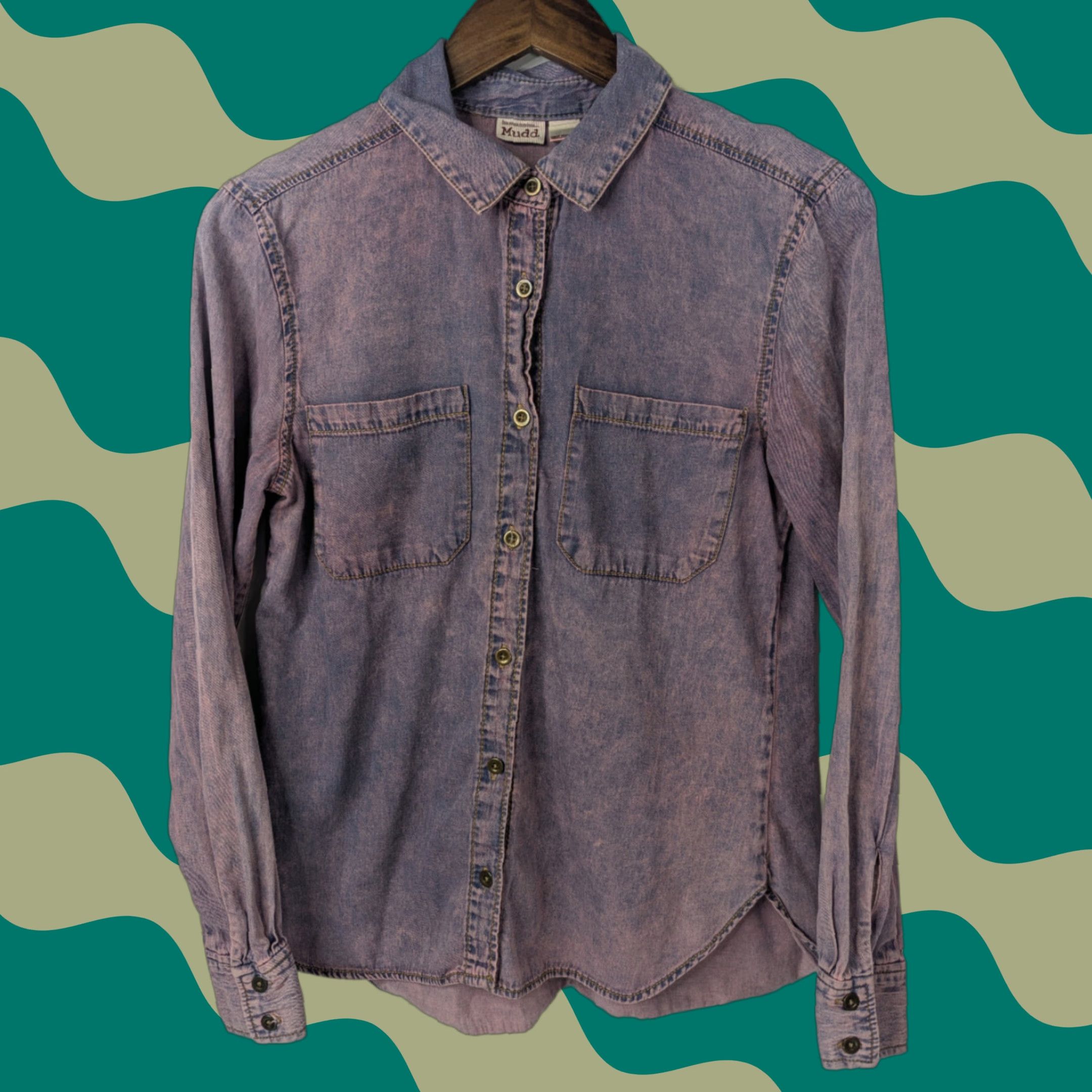 Denime VINTAGE Mudd Shirt Denim Purple Long Sleeve Button-Up Size M Womens Y2K Bohemian 90s Grunge Western Casual Workwear Denim Shirt Purple Medium Size M / US 6-8 / IT 42-44 - 1 Thumbnail