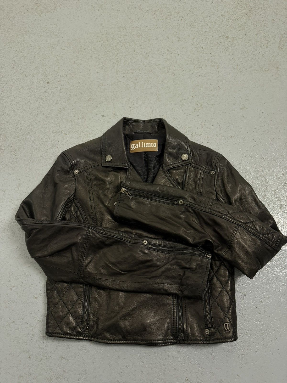 ジャケット・アウター John Galliano Cropped Leather Jacket John Galliano Biker Leather Cropped Jacket