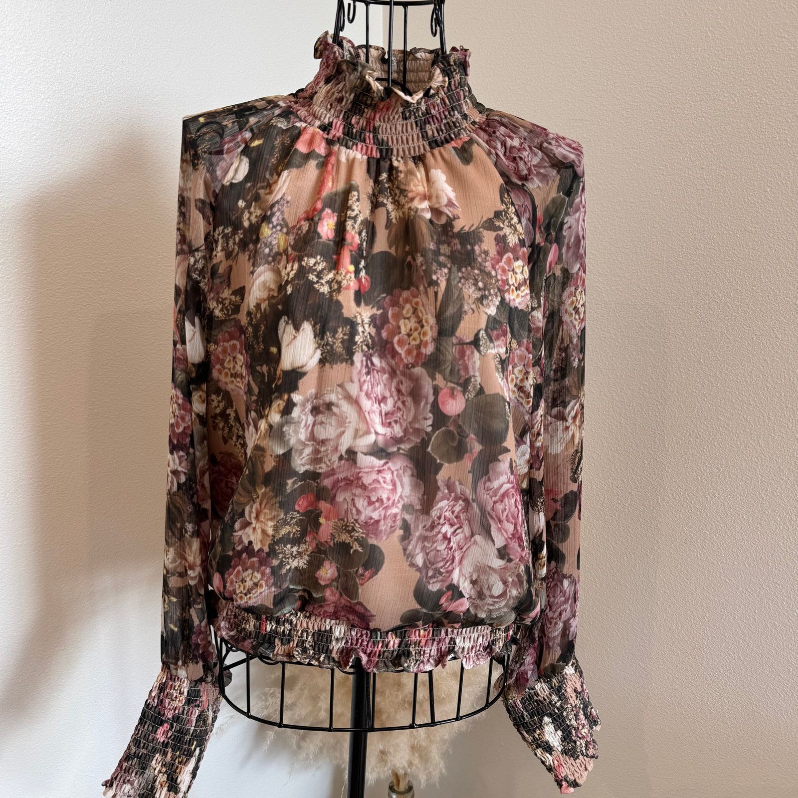 Amanda Uprichard Amanda Uprichard Bentley Pink Floral Sheer Mock Neck Top Size L / US 10 / IT 46 - 1 Thumbnail