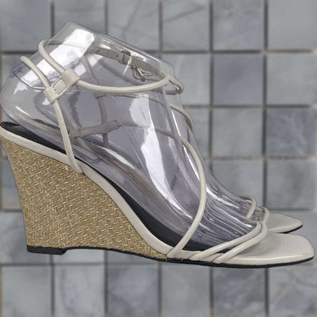 Reiss Reiss Daisey Leather Strappy Wedge Heels White Women 9.5 EU 40 Open Toe Buckle Shoes Size US 10 / IT 40 - 1 Thumbnail