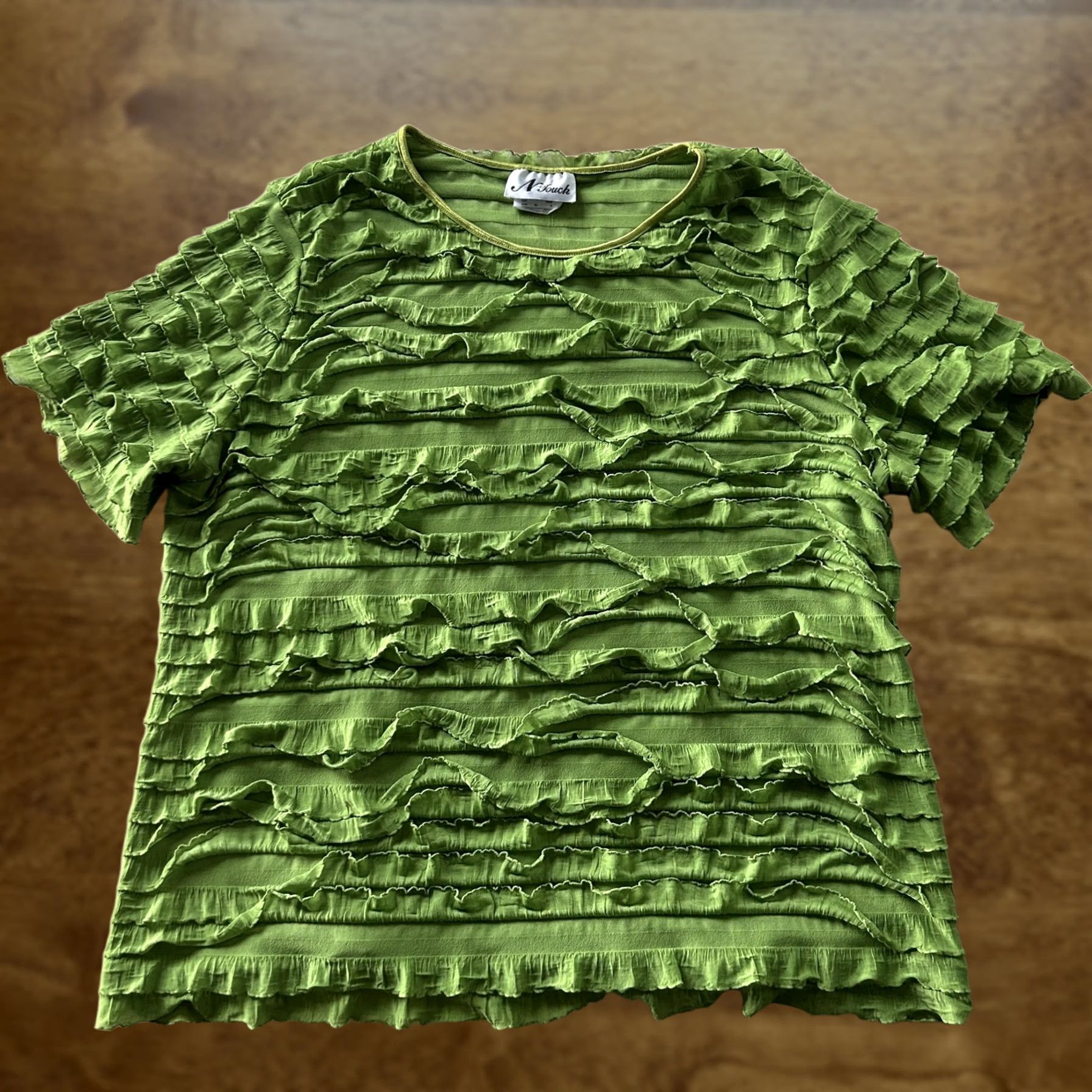 Vintage N Touch Shirt Womens XL Green Ruffle Lettuce Hem Crew Neck Top Size XL / US 12-14 / IT 48-50 - 1 Thumbnail