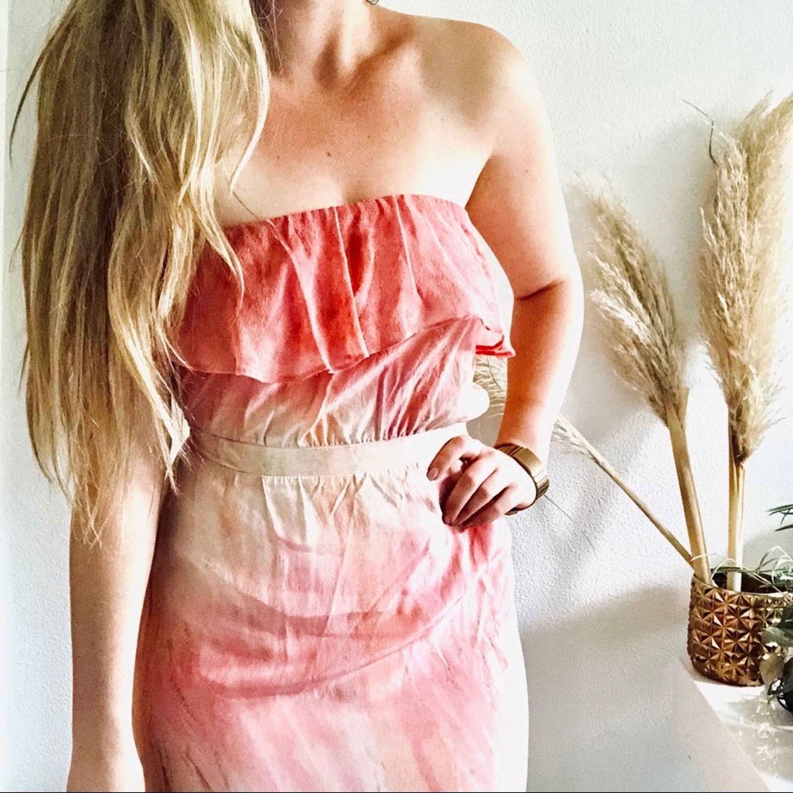 Gypsy 05 GYPSY 05 REVOLVE Cream Pink Dye Ruffle Strapless Maxi Dress Size S / US 4 / IT 40 - 5 Thumbnail
