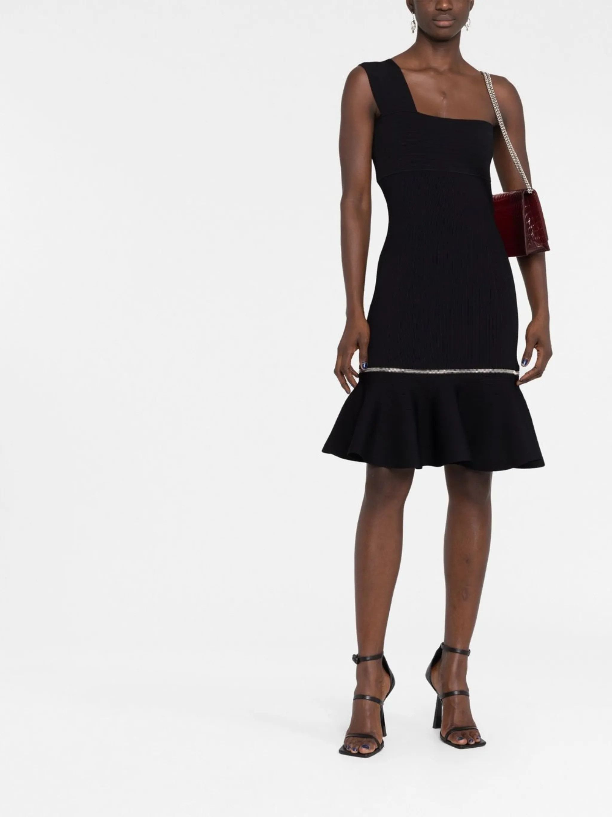 Alexander McQueen o1y0325 One-Shoulder Mini Dress in Black Size M / US 6-8 / IT 42-44 - 2 Thumbnail