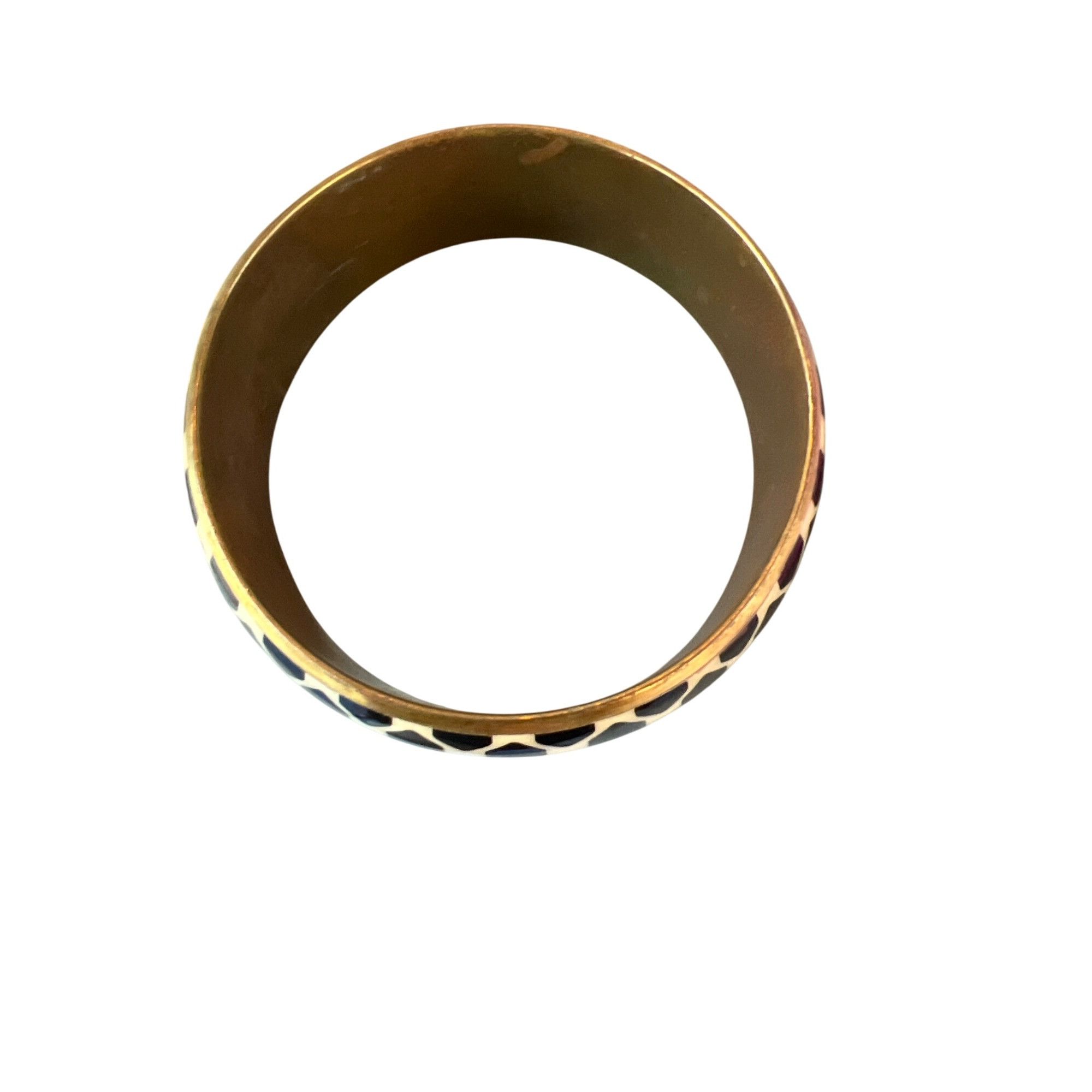 Other Vintage Black White Geometric Brass Bangle Bracelet 1" Wide Size ONE SIZE - 3 Thumbnail