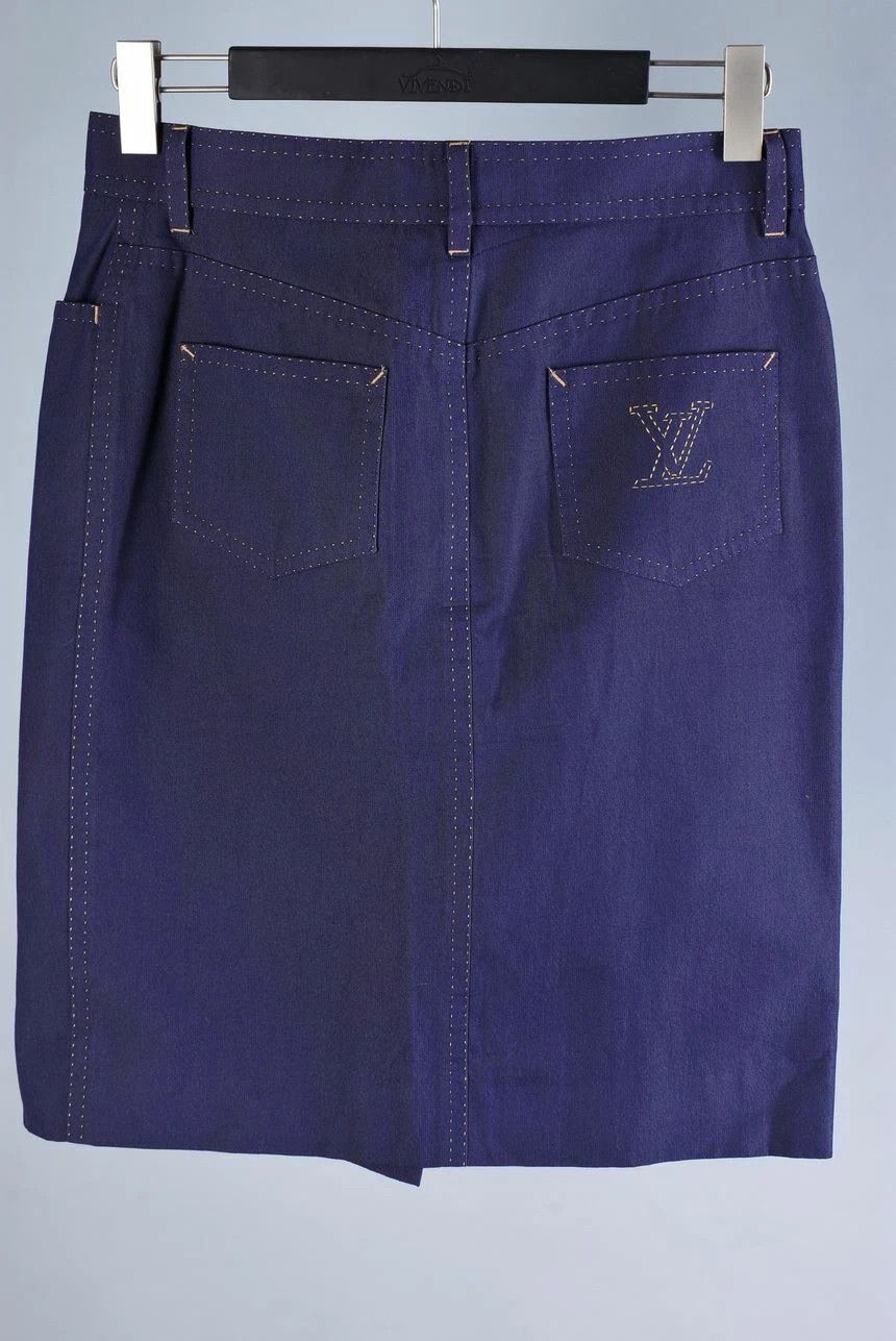 Louis Vuitton Women's Louis Vuitton Navy Silk Blend Pencil Skirt Size L Size 30" / US 8 / IT 44 - 4 Thumbnail
