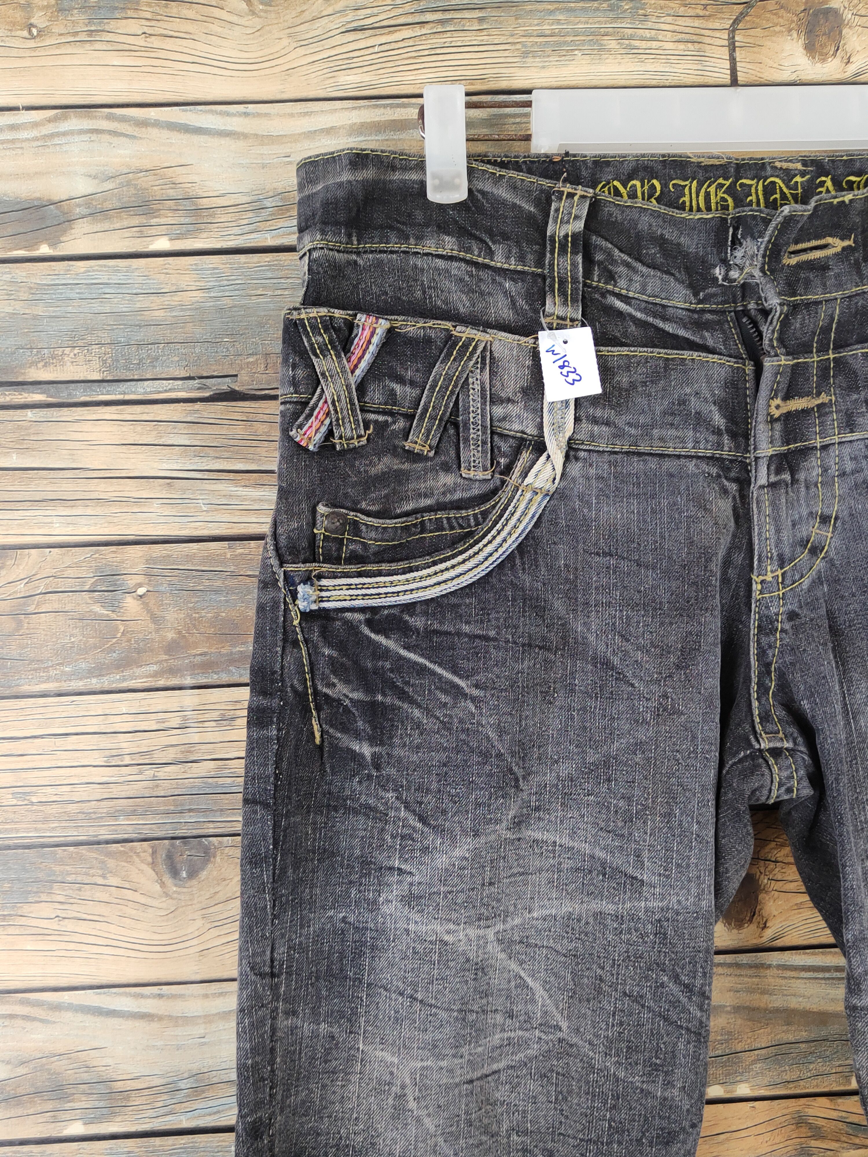 Japanese Brand Original Black Faded Distressed Short Jeans #W1833 Size US 31 - 3 Thumbnail
