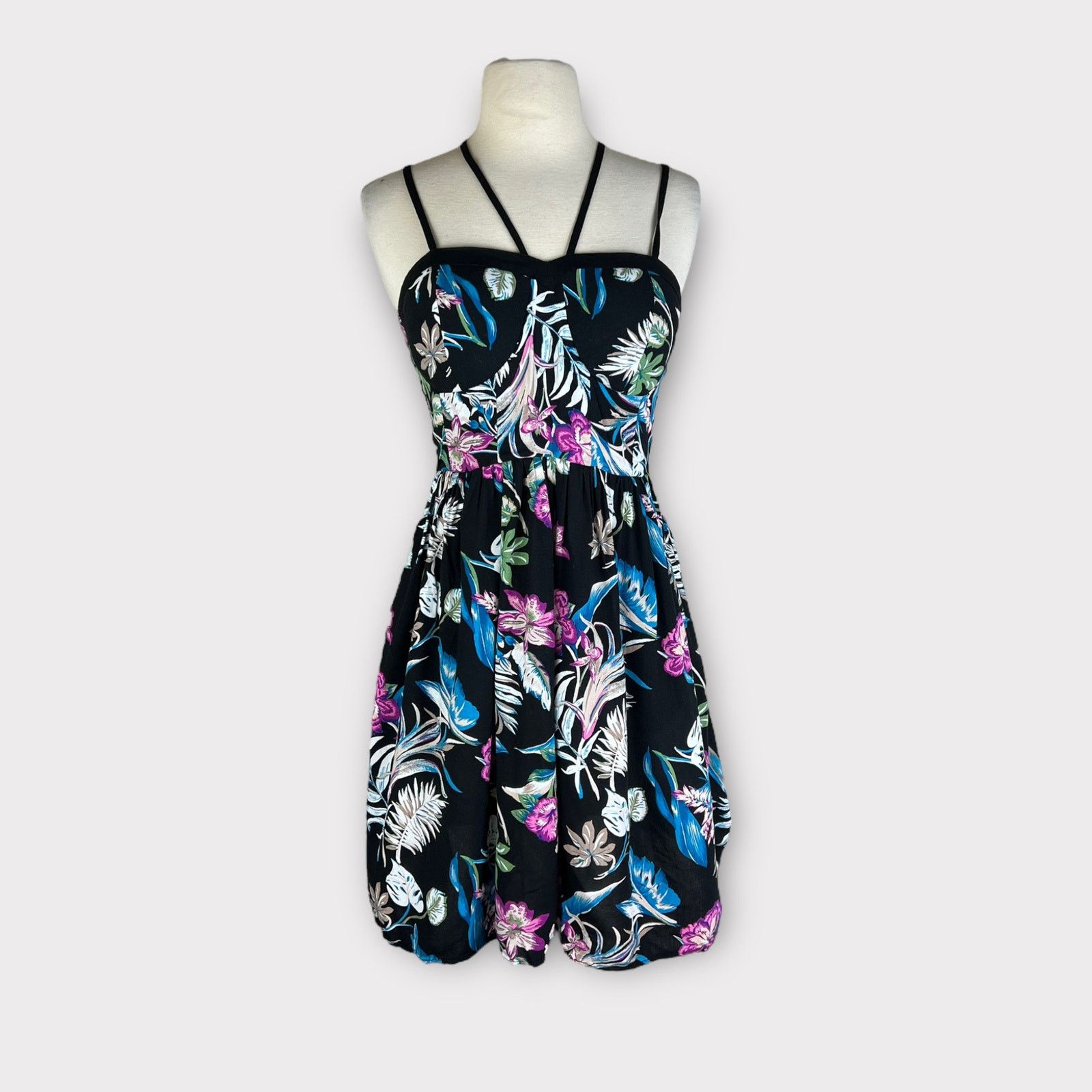 Vintage Xhilaration | Tropical Summer Beach Black Sundress | Small Size S / US 4 / IT 40 - 10 Thumbnail
