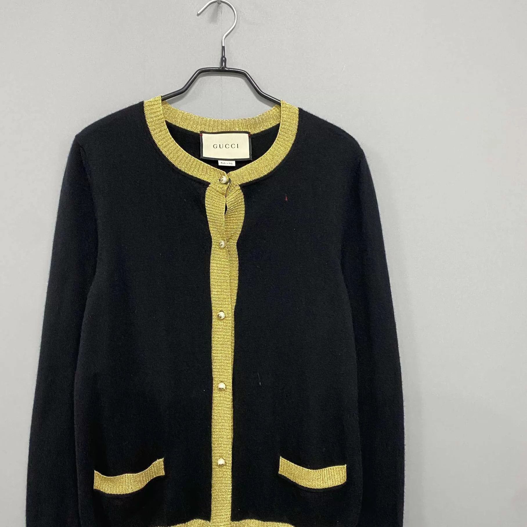 Gucci GUCCI black gold trim knit cardigan S Size S / US 4 / IT 40 - 2 Thumbnail