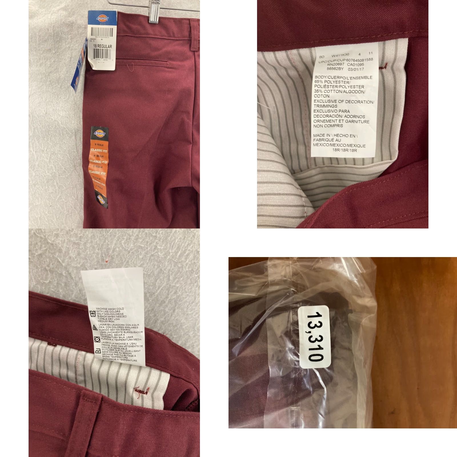 Dickies Dickies Womens Khaki Chino Pants 18R Classic Fit Straight Leg Cotton Blend Size 40" / US 18 - 8 Thumbnail