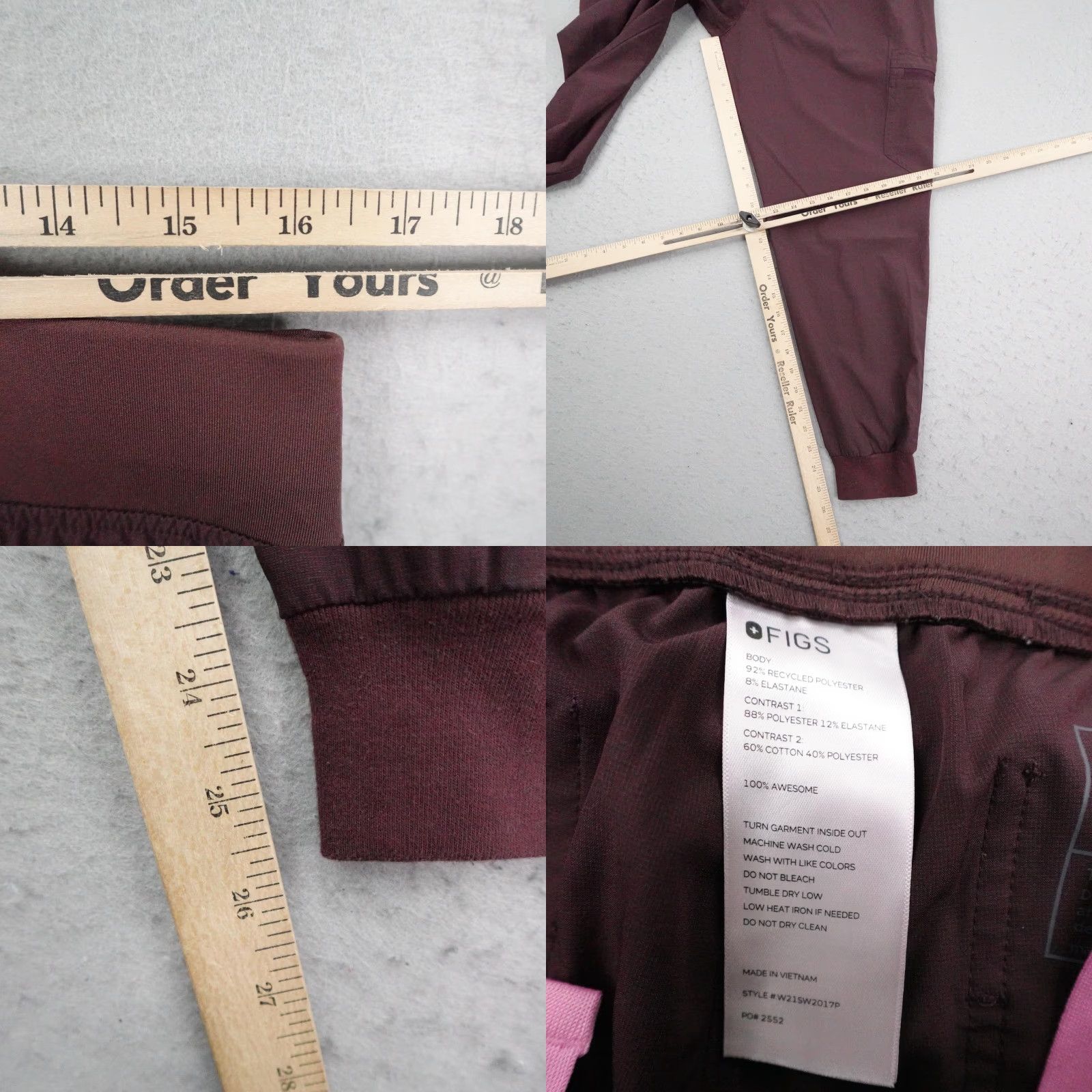 Vintage FIGS Pants Womens Medium Burgundy Zamora FREEx Jogger Scrub Bottoms Nurse Taper Size 32" / US 10 / IT 46 - 8 Thumbnail