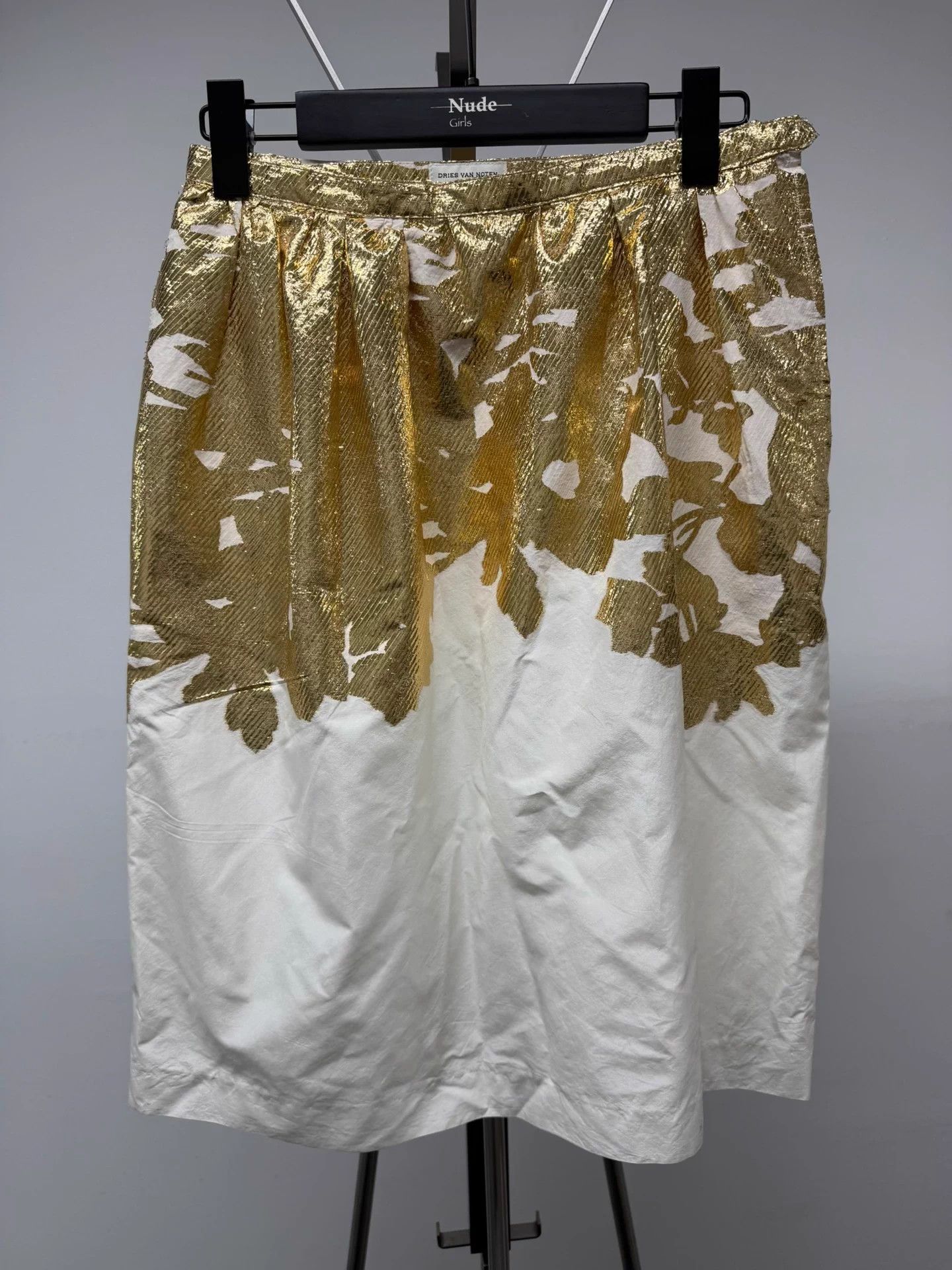 Dries Van Noten DRIES VAN NOTEN Gold Leaf Floral Silk Blend Skirt Size 26" / US 2 / IT 38 - 1 Thumbnail