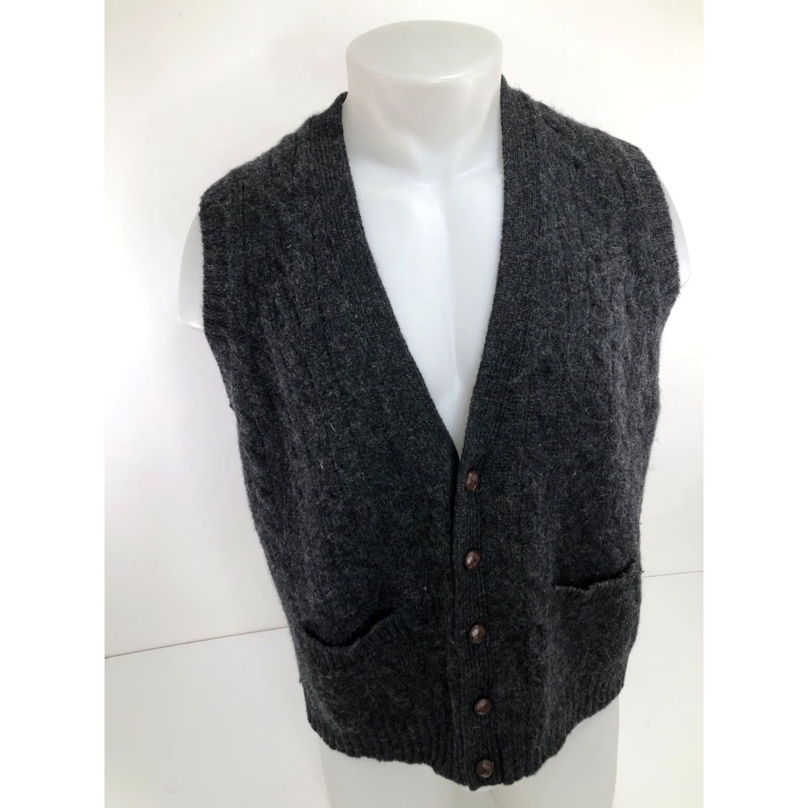 Vintage COXMOORE of ENGLAND SHETLAND WOOL Cardigan Sweater Vest L Dark Charcoal Men Size US L / EU 52-54 / 3 - 2 Thumbnail