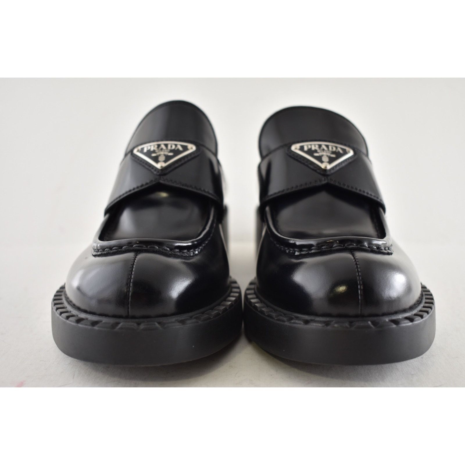 Prada Prada Chocolate Black Brushed Leather Silver Logo Platform Size US 10 / IT 40 - 11 Thumbnail
