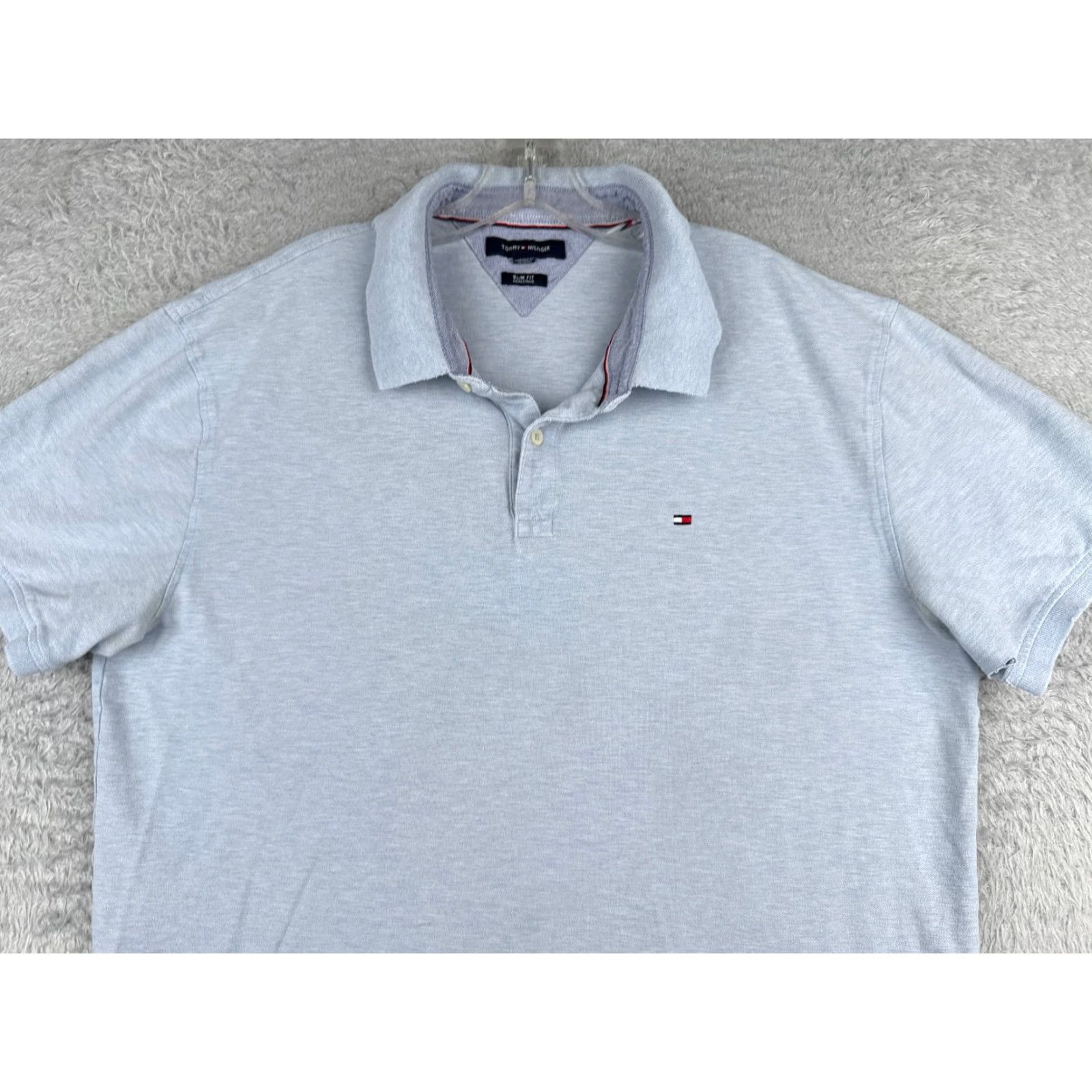 Tommy Hilfiger VINTAGE Tommy Hilfiger Polo Shirt Men 2XL Blue Short Sleeve Cotton Jersey Slim END OF LINE Size US XXL / EU 58 / 5 - 4 Thumbnail