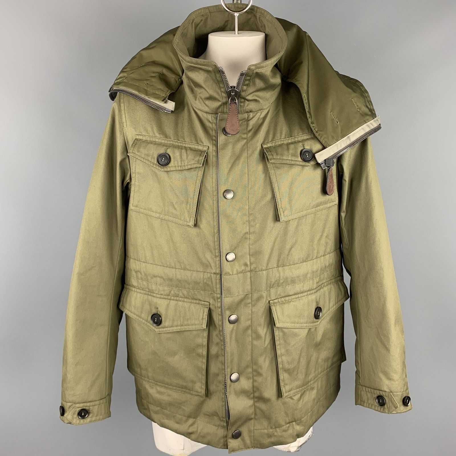 Burberry Prorsum Resort 2013 Size 42 Olive Solid Cotton Zip & Snaps Jacket Size US L / EU 52-54 / 3 - 1 Thumbnail