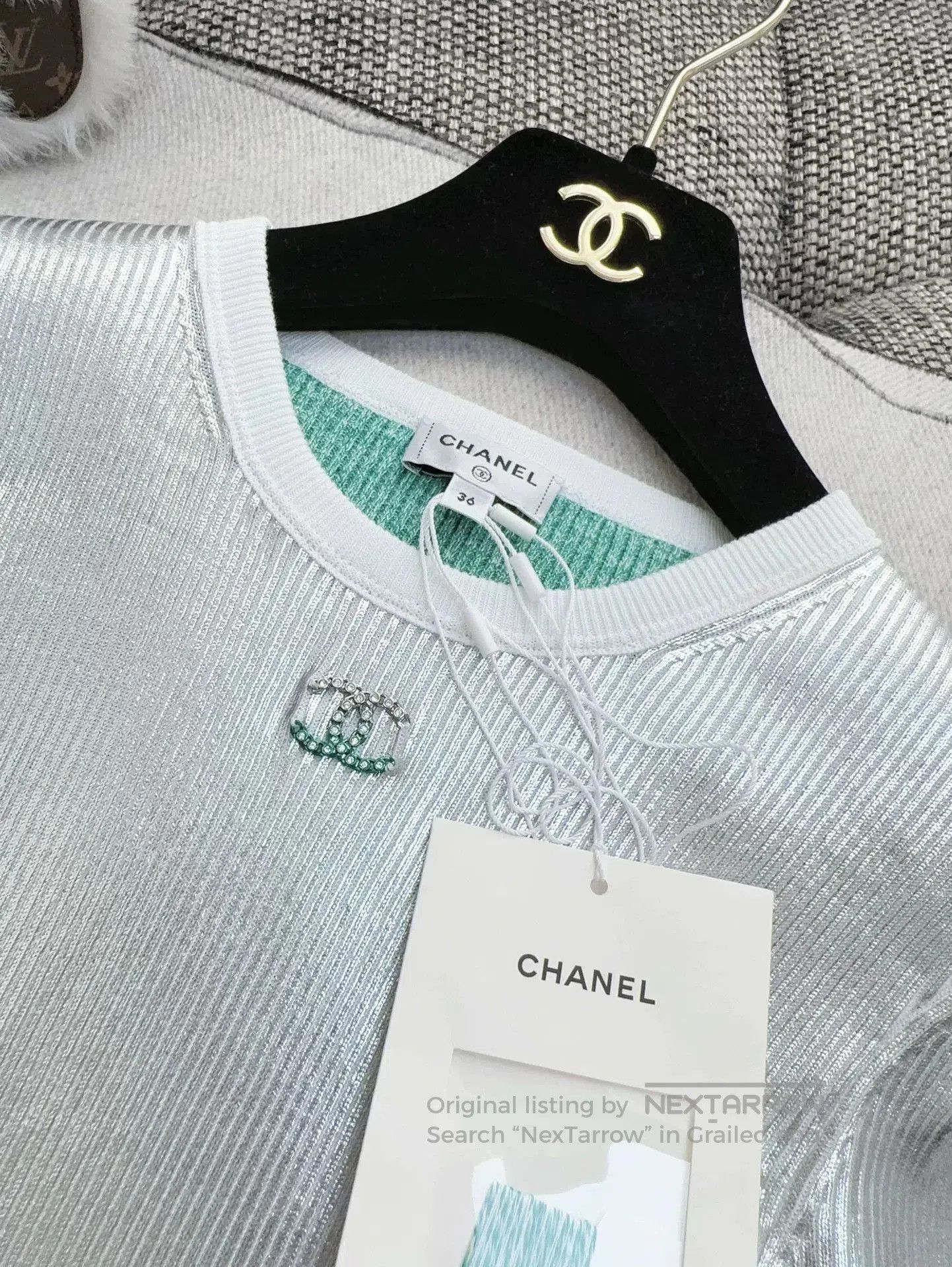 Chanel chanel 25c silver knit short sleeve top. Size US S / EU 44-46 / 1 - 4 Thumbnail