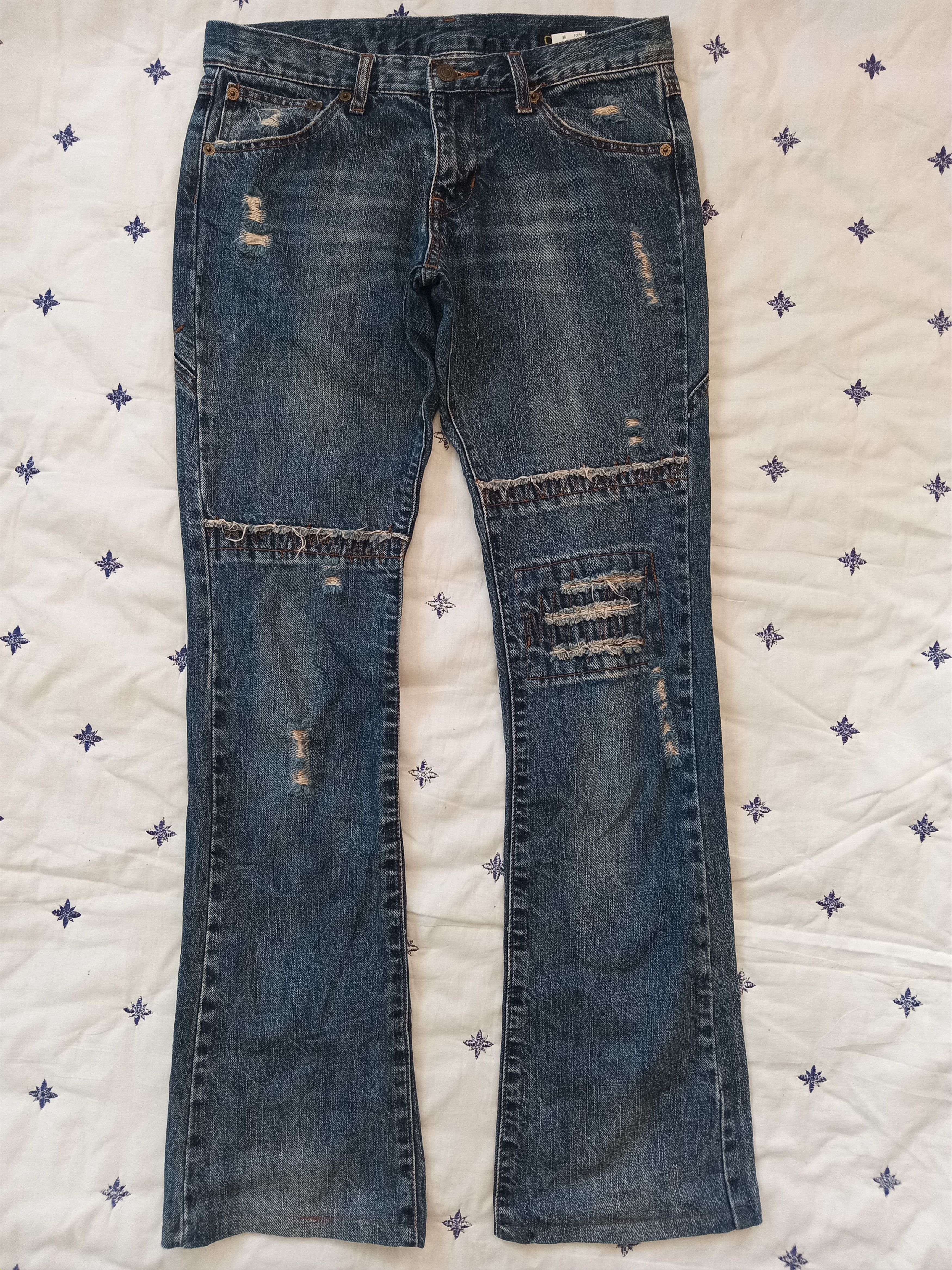 Japanese Brand DEAR HEART💥 Vintage Japan Distressed Flare Jeans Size US 31 - 1 Thumbnail