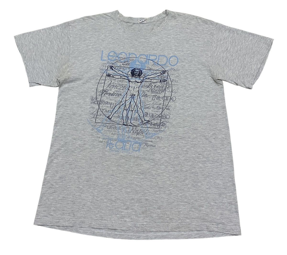 image of Design Vintage Art Leonardo Da Vinci T-Shirt 1990S in Grey, Men's (Size Large)