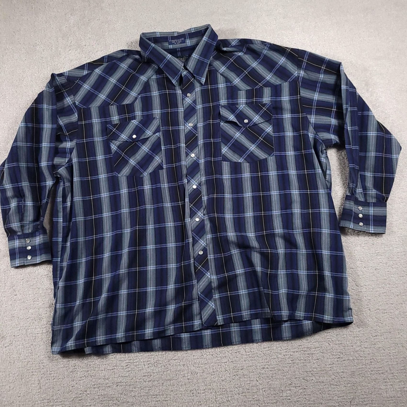 Vintage Salmon River Traders Shirt Mens 3X Blue Plaid Long Sleeve Western Cowboy Pearl Snap Size US XXL / EU 58 / 5 - 2 Thumbnail