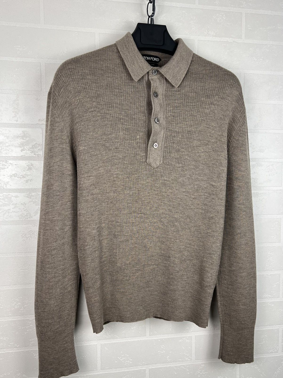 Tom Ford TOM FORD Sweater Polo Knit Ribbed Merino Wool Silk Cashmere Size US L / EU 52-54 / 3 - 2 Thumbnail