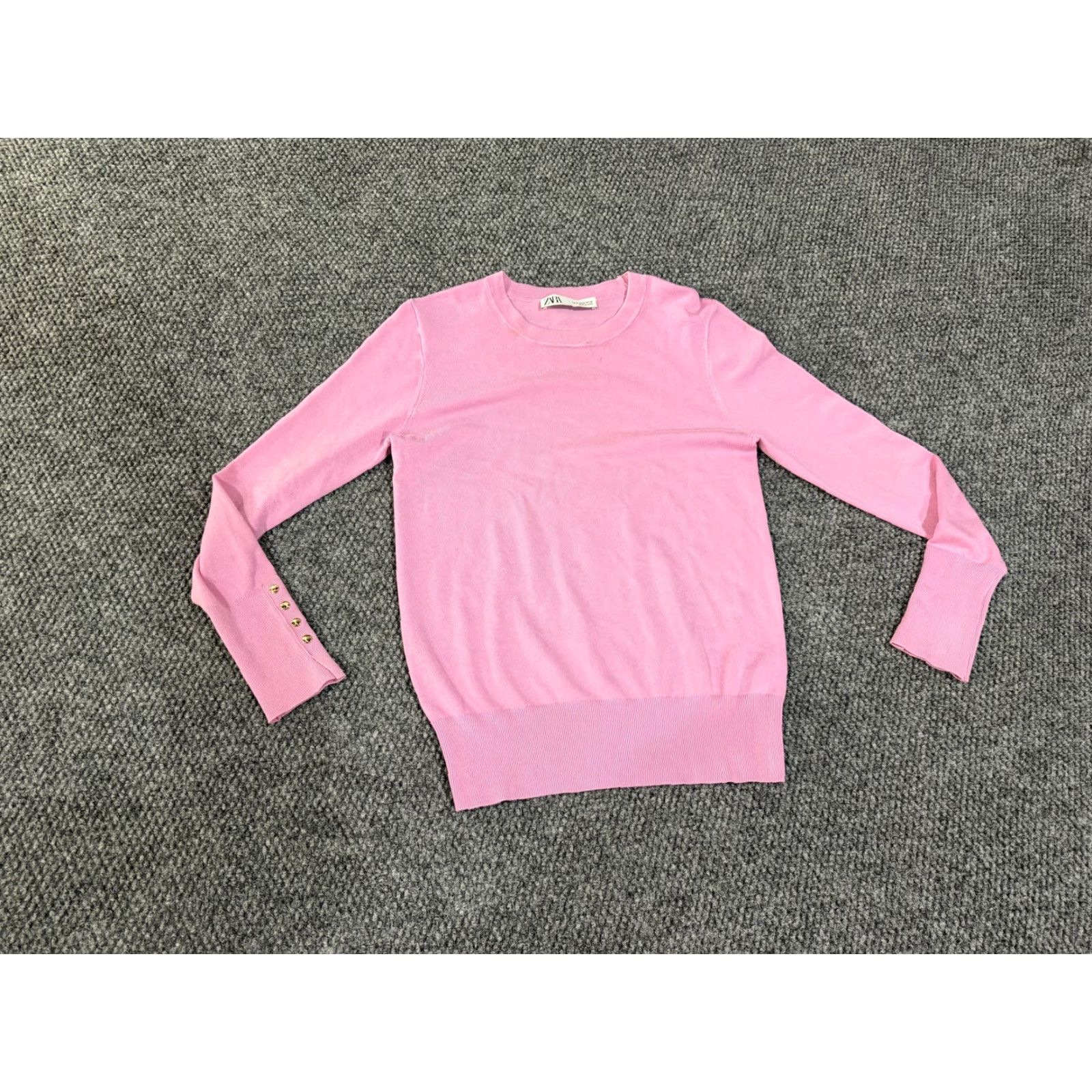 Zara Zara Sweater Womens Medium Pink Crewneck Gold Button Cuff Pullover Knit Size M / US 6-8 / IT 42-44 - 2 Thumbnail