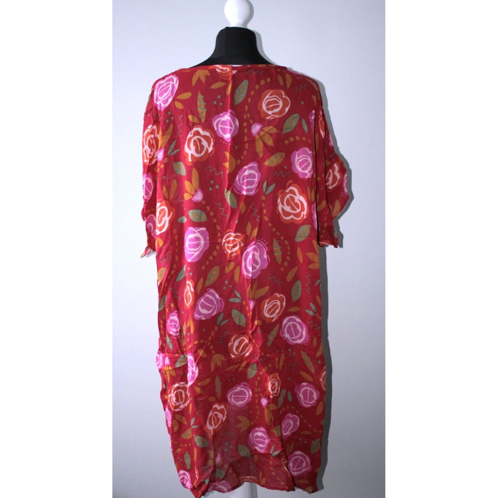 Vintage Gudrun Sjoden Dress Womens L/XL A-Line Midi Red Visco​se Shirt? Size L / US 10 / IT 46 - 3 Thumbnail