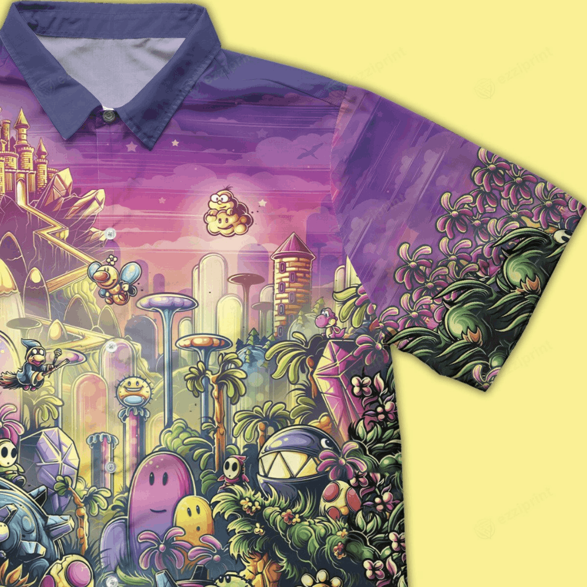 The Unbranded Brand Mushroom Kingdom Super Mario Purple Button Down Shirt Size US S / EU 44-46 / 1 - 1 Thumbnail