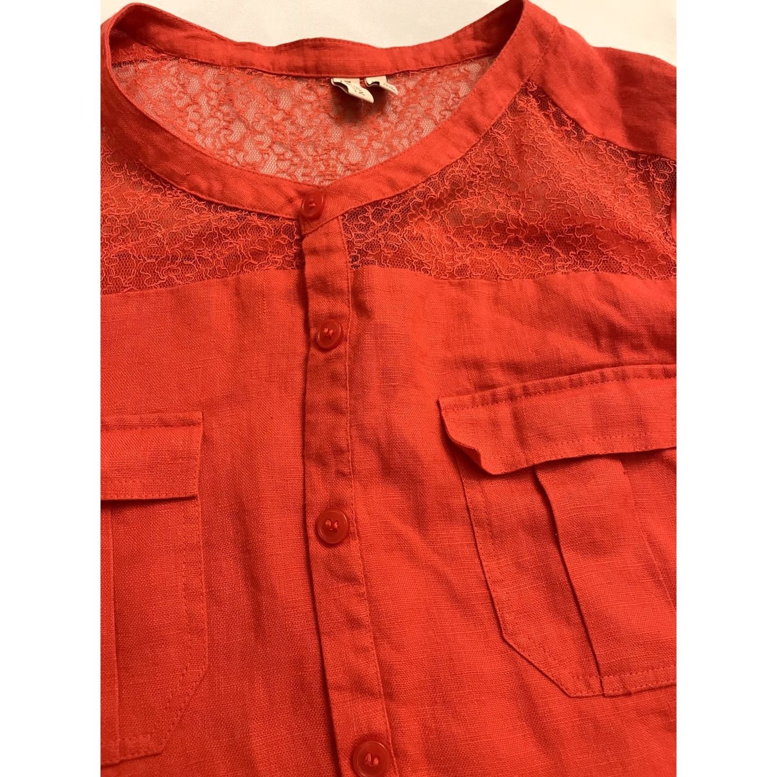 Madison Madison Shirt Womens XL Red Linen Lace Tunic Long Sleeve Button Front Pockets Size XL / US 12-14 / IT 48-50 - 6 Thumbnail