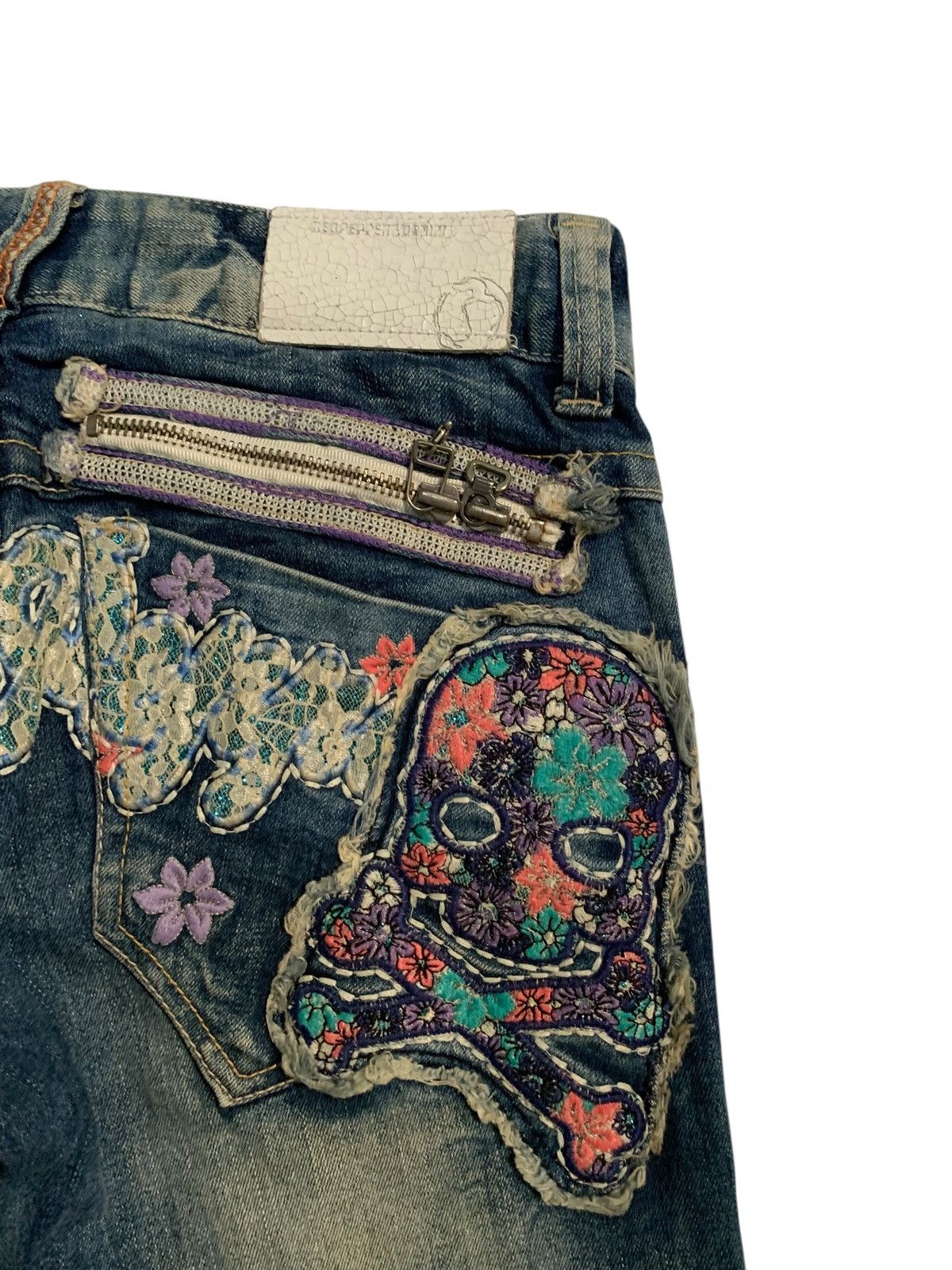 If Six Was Nine Flare Red papper Japanese Punk Skull Distressed Denim Size US 31 - 9 Thumbnail