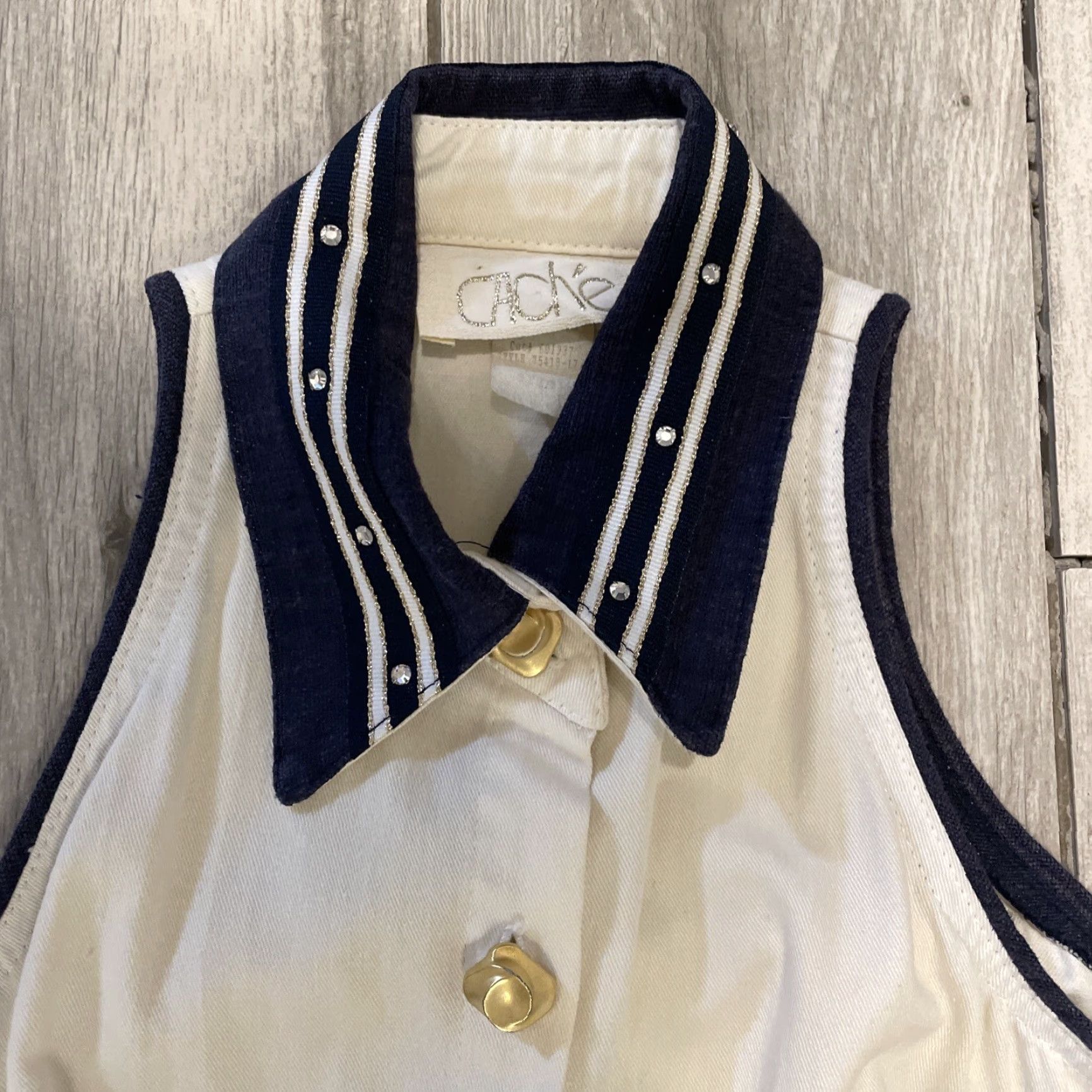 Vintage VINTAGE Cache Collared Sailor Dress White Belted Gold Button Detail Knee Length Women's Dress S White Navy Belted 4 Cache Cache Mens? Size S / US 4 / IT 40 - 3 Thumbnail