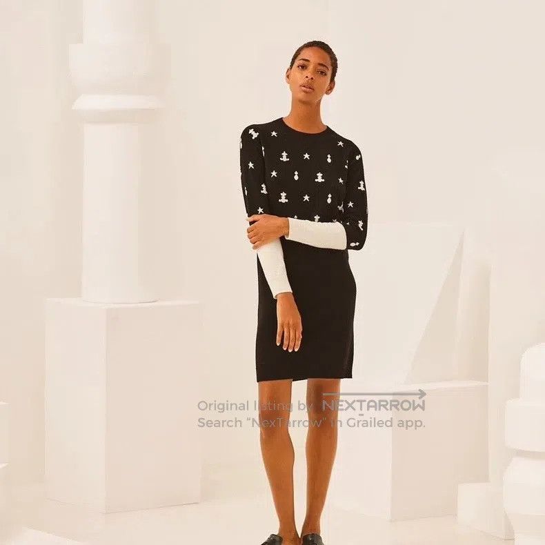 Hermes Hermes Black and White Knit Long Sleeve Dress Size XXS / US 00 / IT 34 - 1 Thumbnail