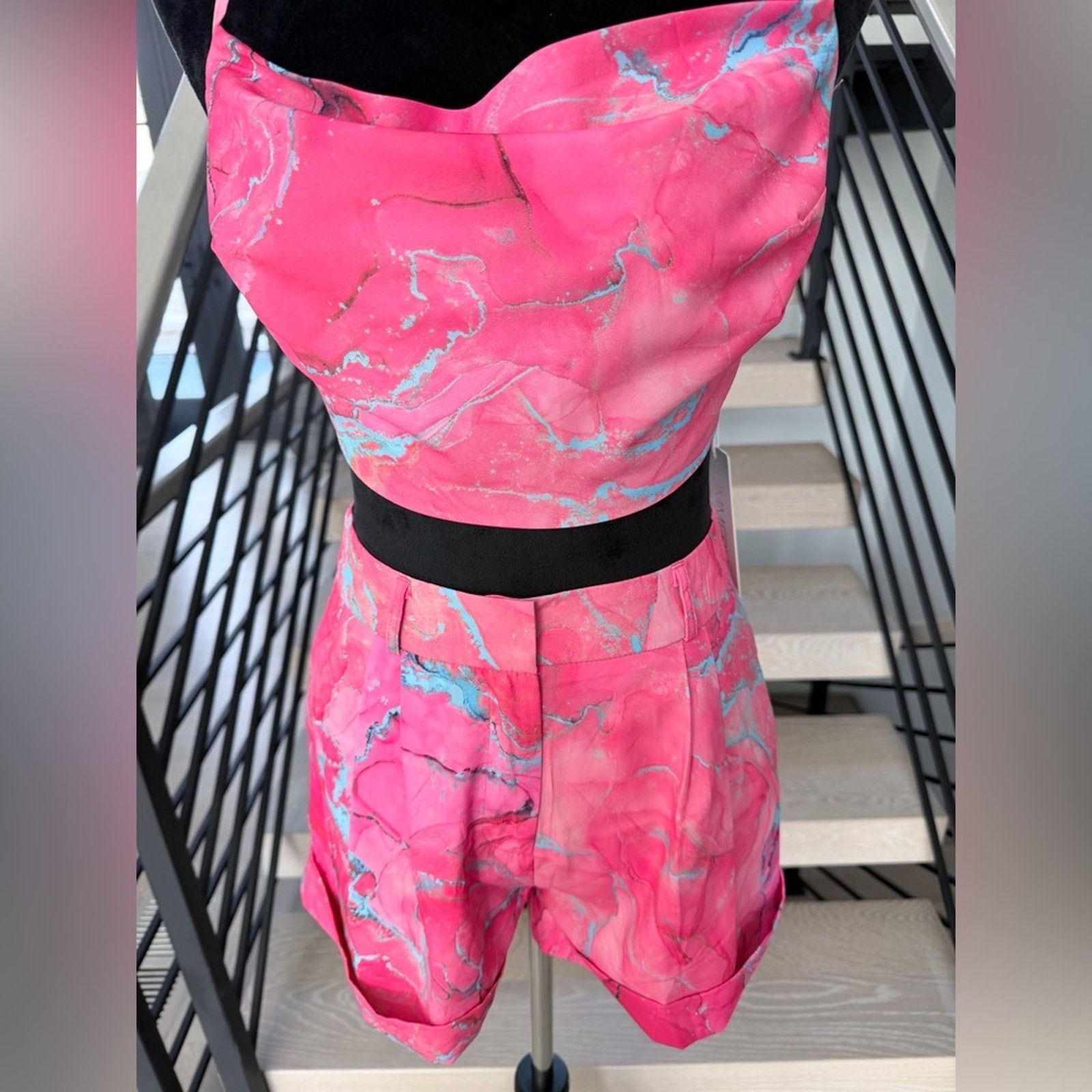 Other Pink and Blue Marble Crop Top & Matching Shorts set size S Size S / US 4 / IT 40 - 6 Thumbnail