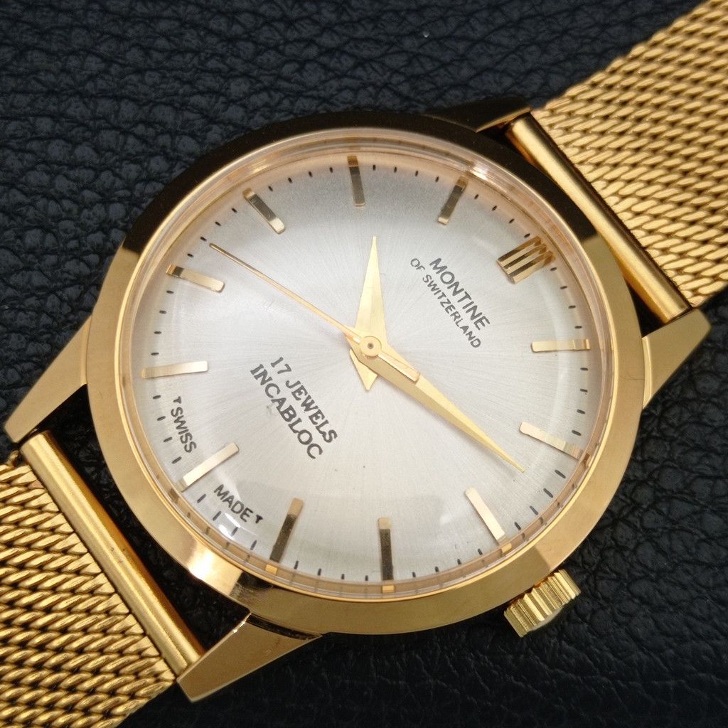 Other VINTAGE MONTINE HAND-WINDING SWISS MENS SILVER WATCH a444162 Size 38 - 6 Thumbnail