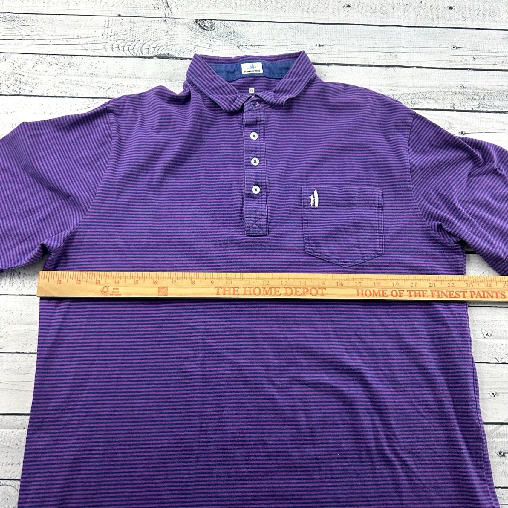 johnnie-O Johnnie-O Striped Short Sleeve Pocket Polo Shirt XL Purple Mens Size US XL / EU 56 / 4 - 5 Thumbnail