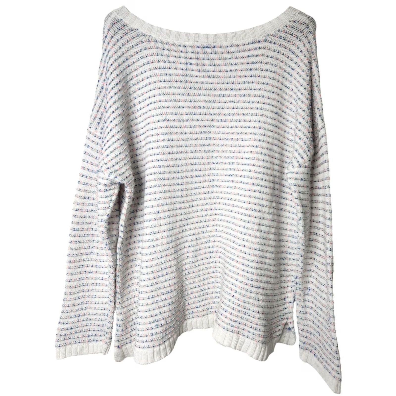 Talbots Talbots Womens XL Sweater Long Sleeve Pullover Cotton White Multi-color Ribbed Size XL / US 12-14 / IT 48-50 - 2 Thumbnail