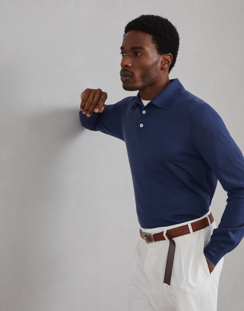 Brunello Cucinelli o1w1db10825 Polo Sweater in Blue Size US M / EU 48-50 / 2 - 3 Thumbnail