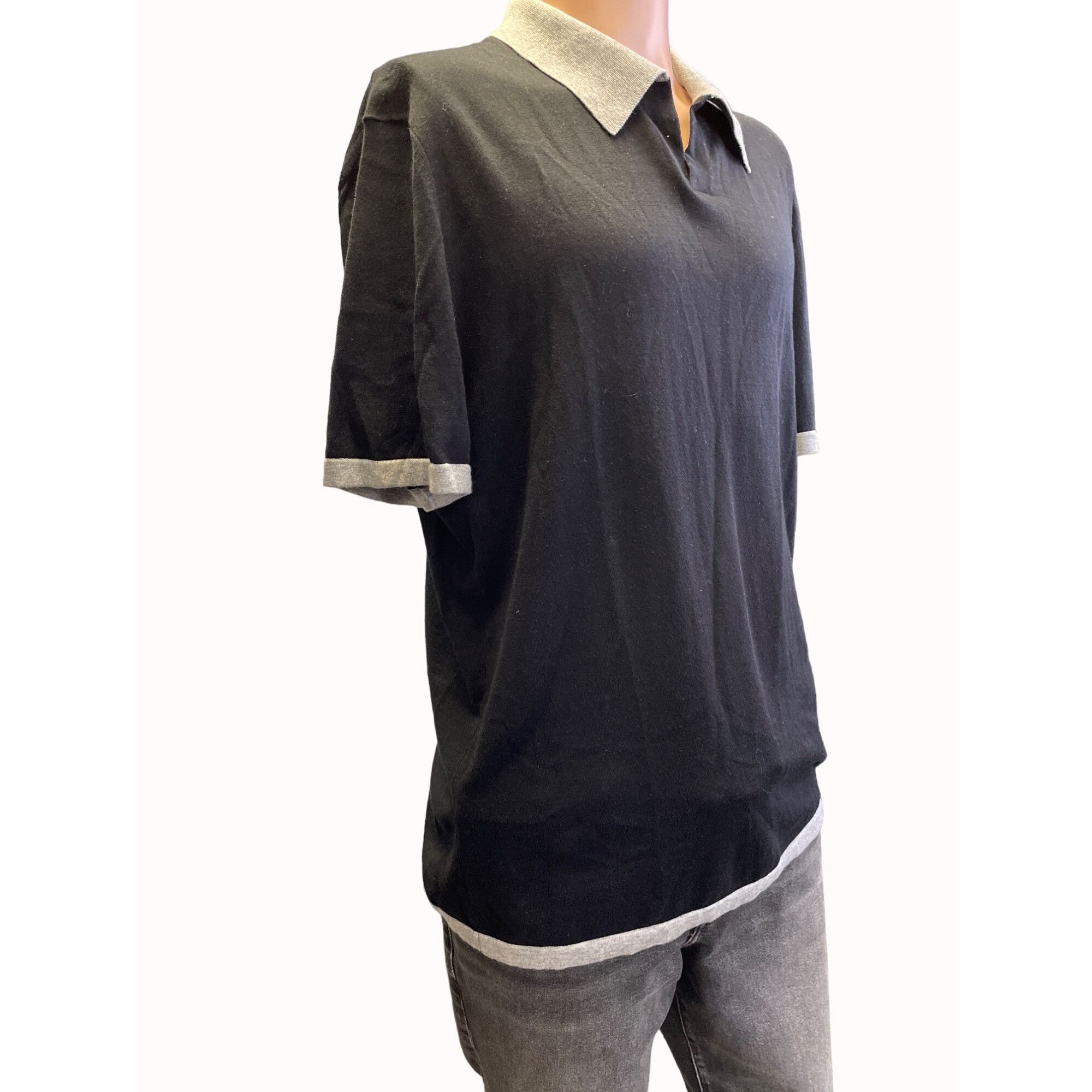 Autumn Cashmere Autumn Cashmere Mens Polo Shirt Black Gray Italian Yarn Size Size US L / EU 52-54 / 3 - 2 Thumbnail