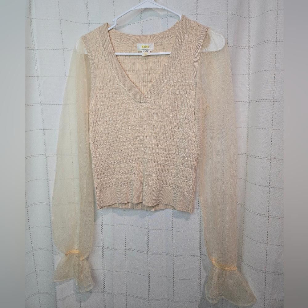 Other Anthro Beige Knit Top with Sheer Sleeves Size S / US 4 / IT 40 - 1 Thumbnail
