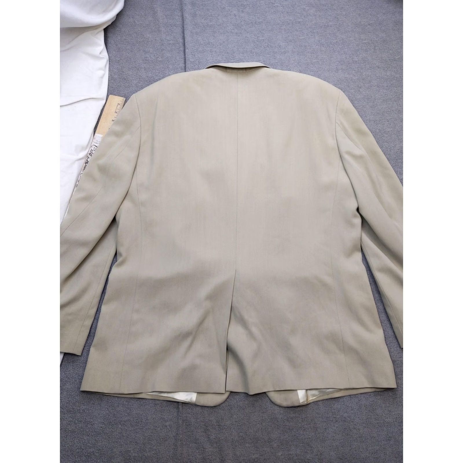 Oscar De La Renta Oscar de la Renta Blazer Mens 48R Beige 100% Silk Herringbone Sport Coat Jacket Size 48R - 7 Thumbnail