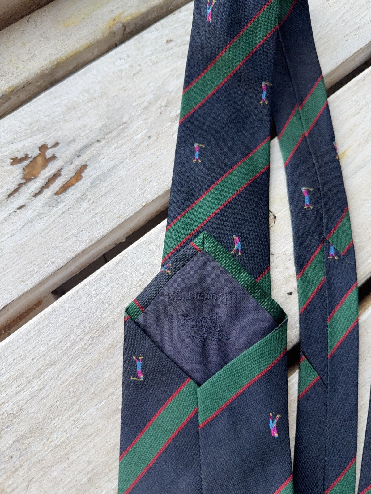 Burberry × Designer × Vintage Burberrys England Golf Motif Silk Tie Stripe VNTG Size ONE SIZE - 7 Thumbnail