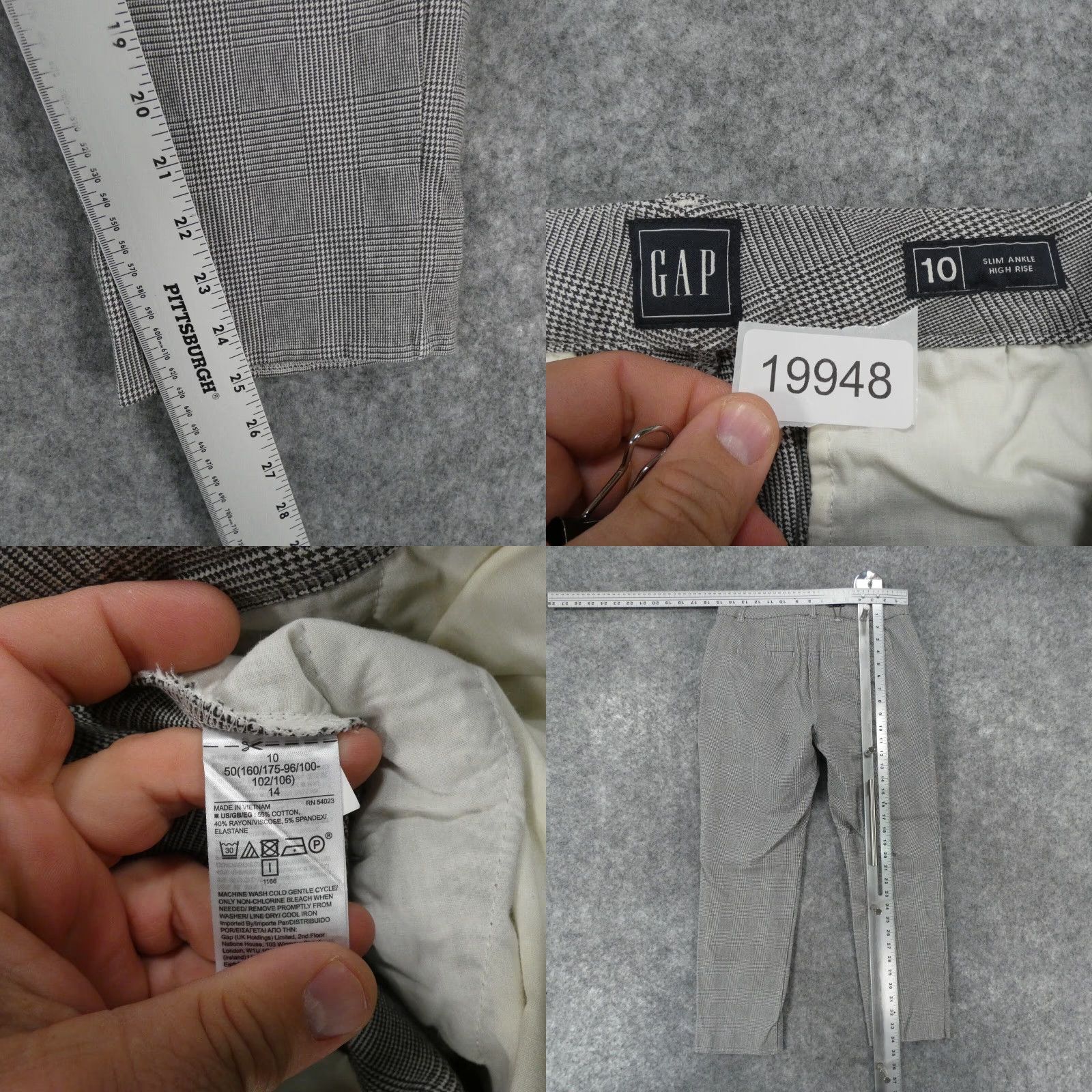 Gap Gap Pants 10 Reg Stretch Slim Ankle High Rise Flat Front Gray Plaid Womens Size 32" / US 10 / IT 46 - 8 Thumbnail