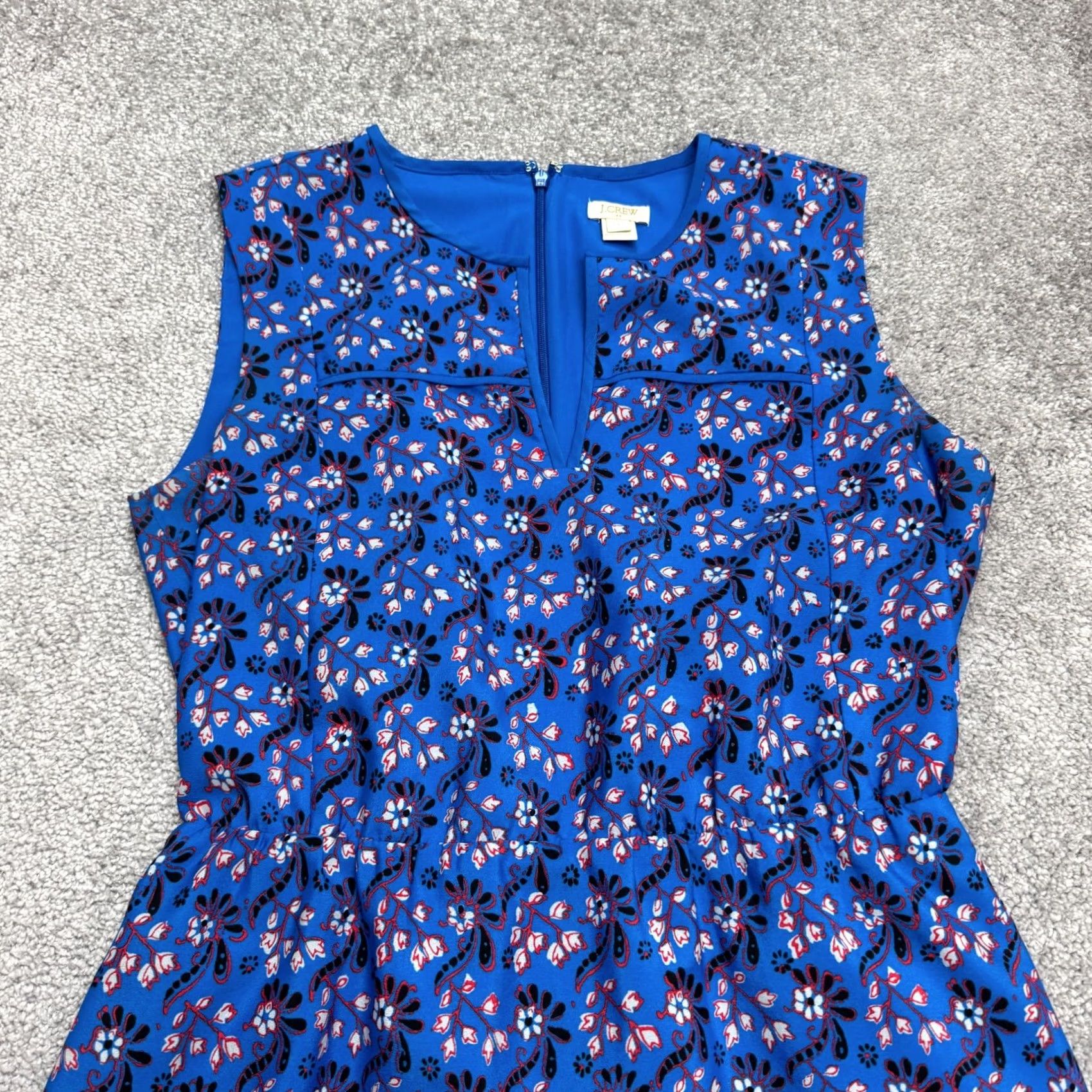 J.Crew J.Crew Poppy Floral V-Neck Sleeveless A-Line Dress Womens 4 Blue Knee Length Dress Size S / US 4 / IT 40 - 3 Thumbnail
