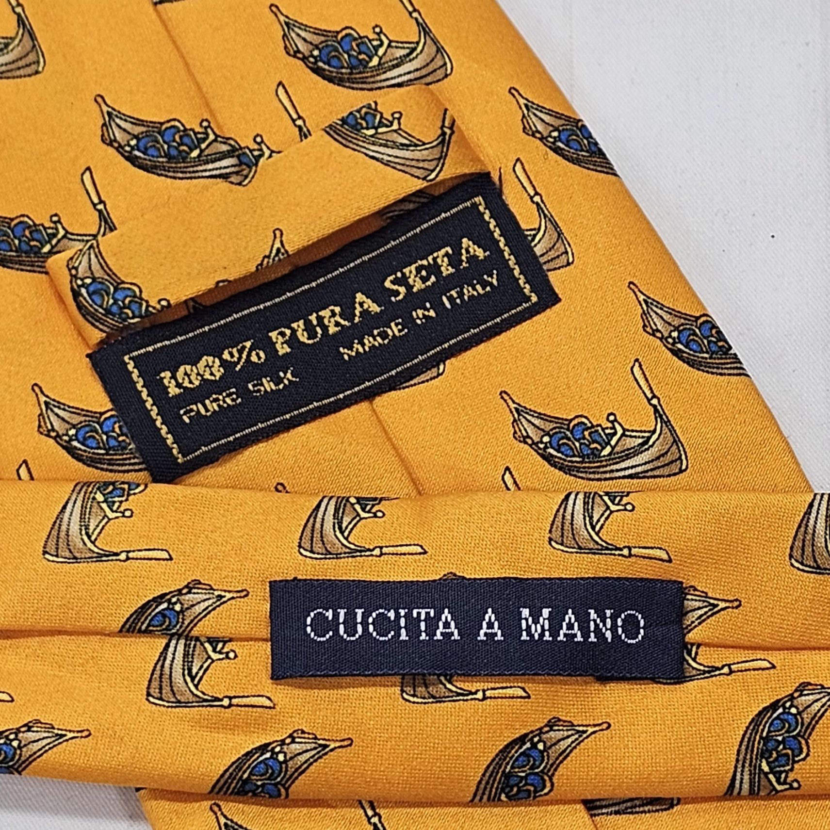 Vintage VINTAGE Cucita A Mano Men's Silk Tie Necktie Italy Orange Gondola Boat Classic Venetian Tie Beige? Size ONE SIZE - 5 Thumbnail