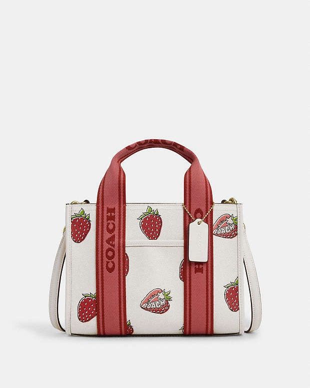 Coach Smith Tote Bag 24 With Strawberry Print Car80 in White, Women's
