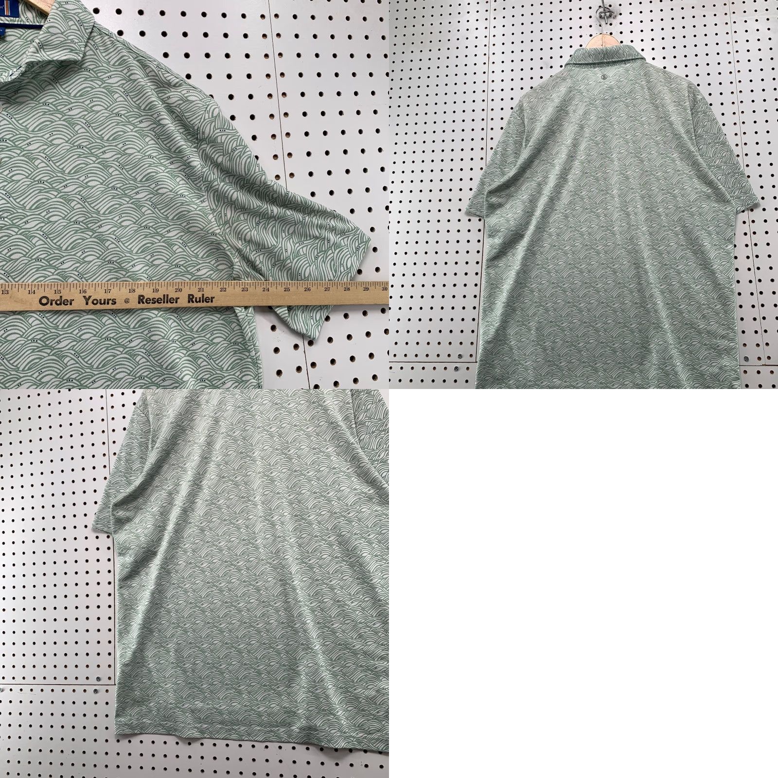 Vintage Stitch Polo Golf Shirt Mens Large Beige White All Over Graphic Polyester Peru Size US L / EU 52-54 / 3 - 9 Thumbnail