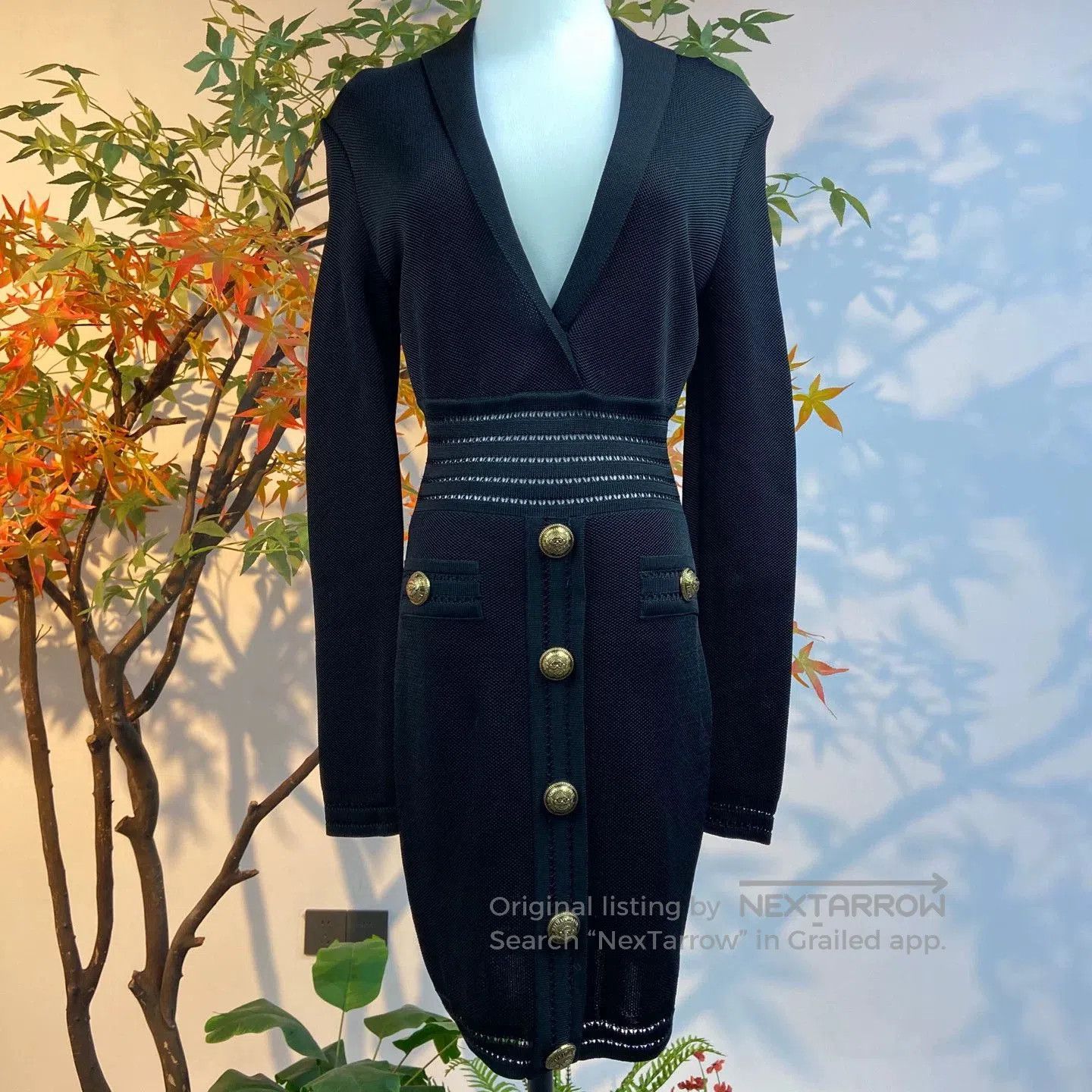 Balmain black knitted dress with gold buttons. Size US S / EU 44-46 / 1 - 1 Thumbnail