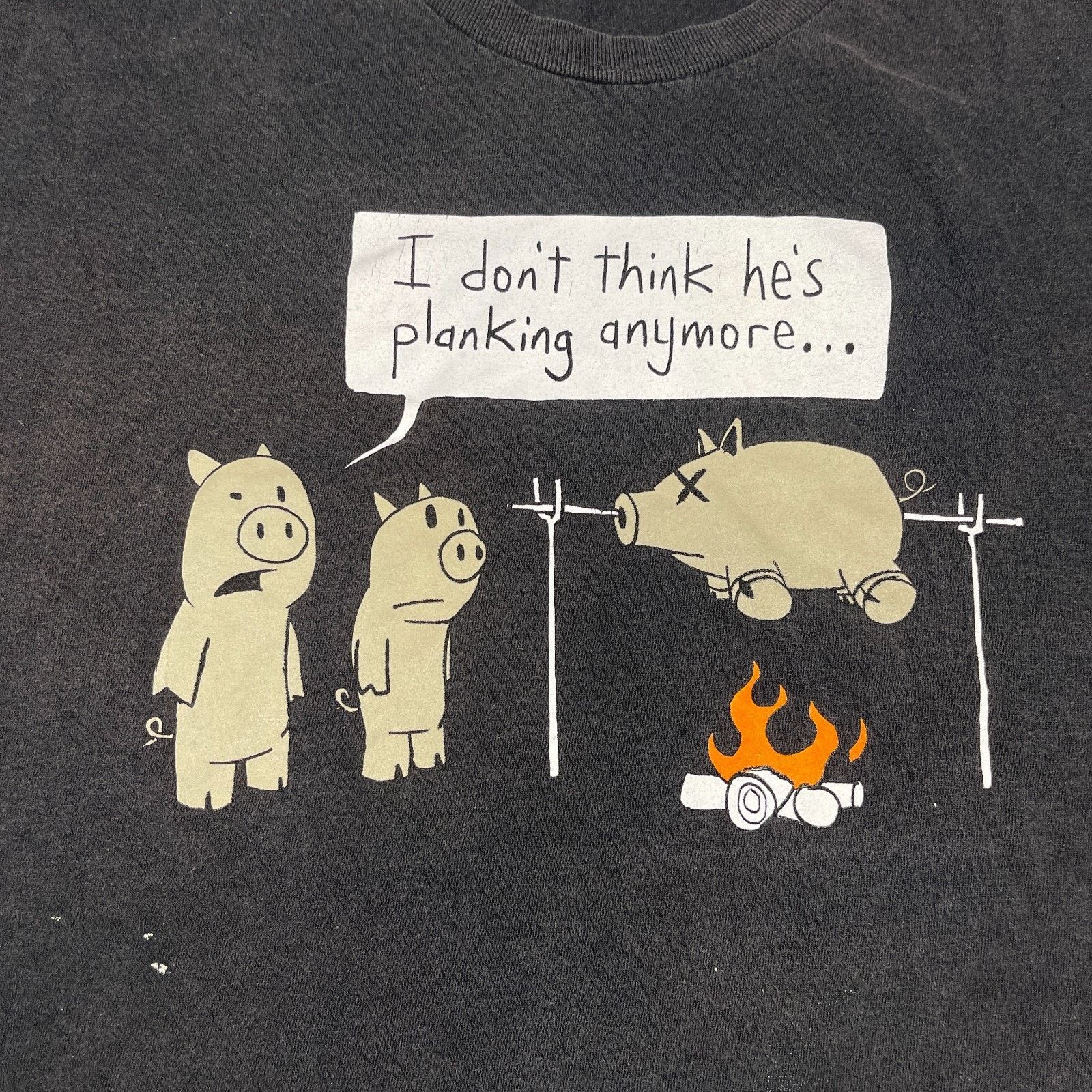 Hanes × Vintage Vintage Funny Pig Roasting Planking Tee T Shirt Black Large Size US L / EU 52-54 / 3 - 2 Thumbnail