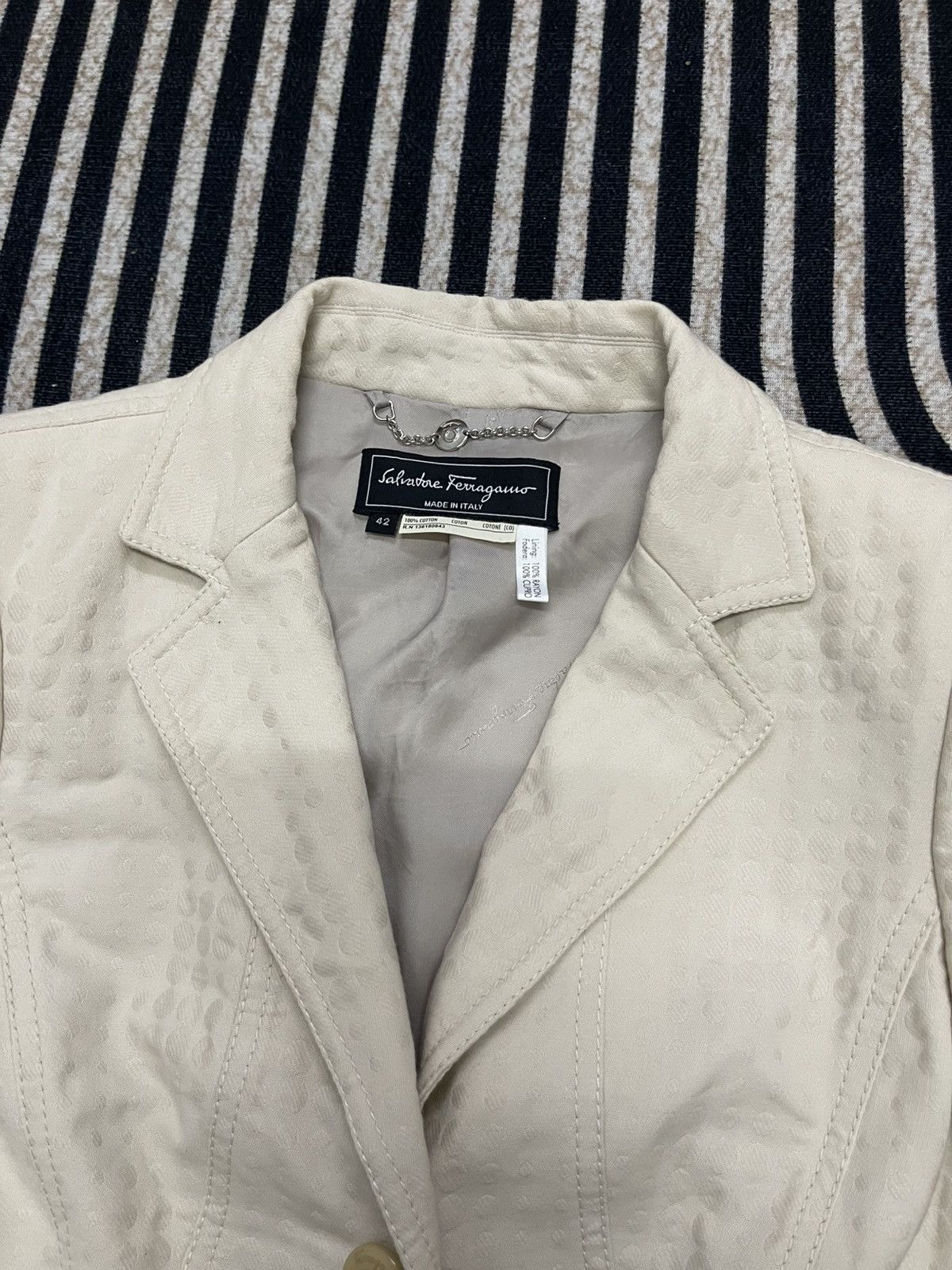 Salvatore Ferragamo 90s SALVATORE FERRAGAMO COTTON BLAZZER LINEN SILK RARE Size M / US 6-8 / IT 42-44 - 7 Thumbnail